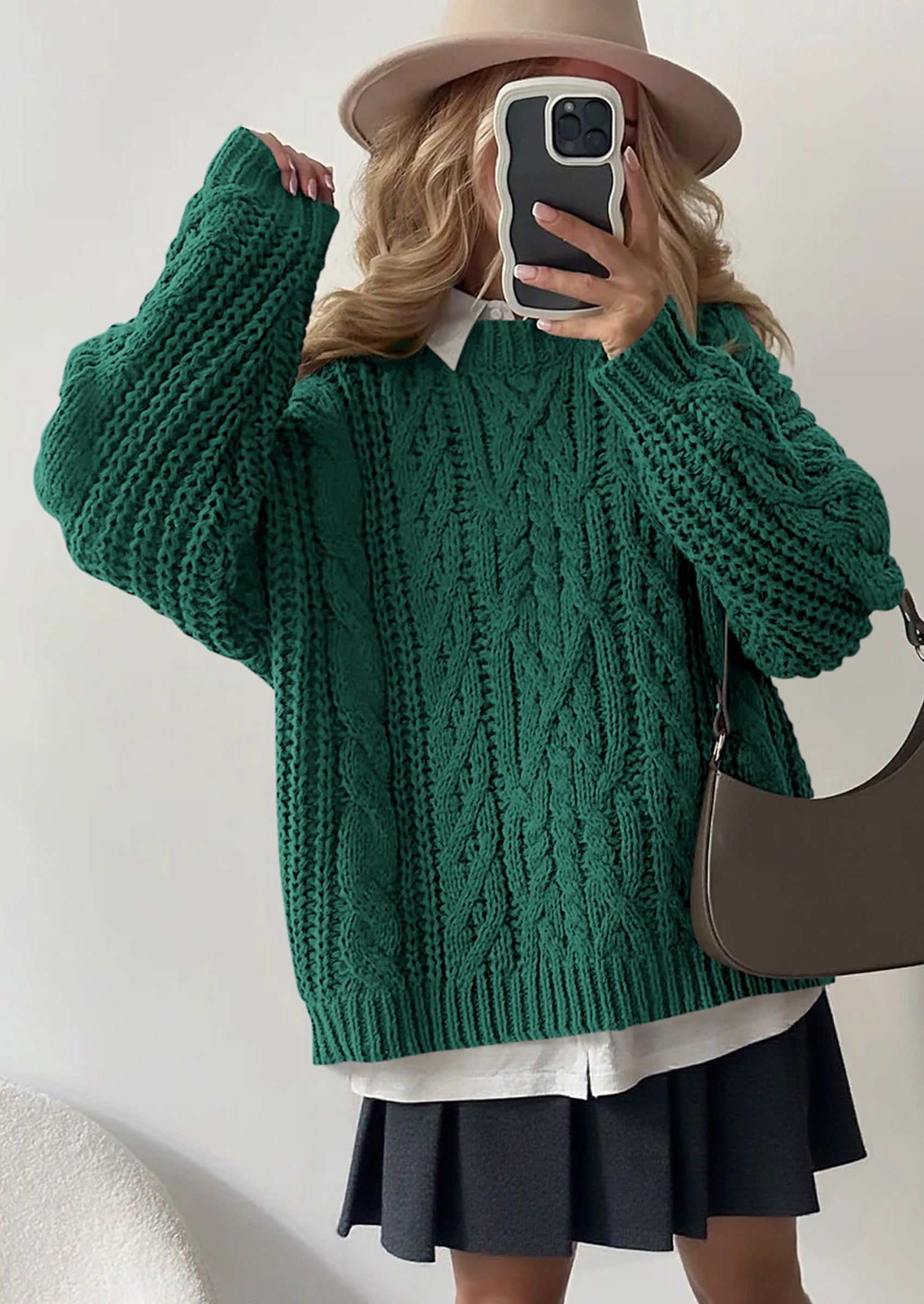 Women's Oversized Fall Sweaters Casual Long Sleeve Crewneck Chunky Cable Knit Pullover Tops Winter Clothes