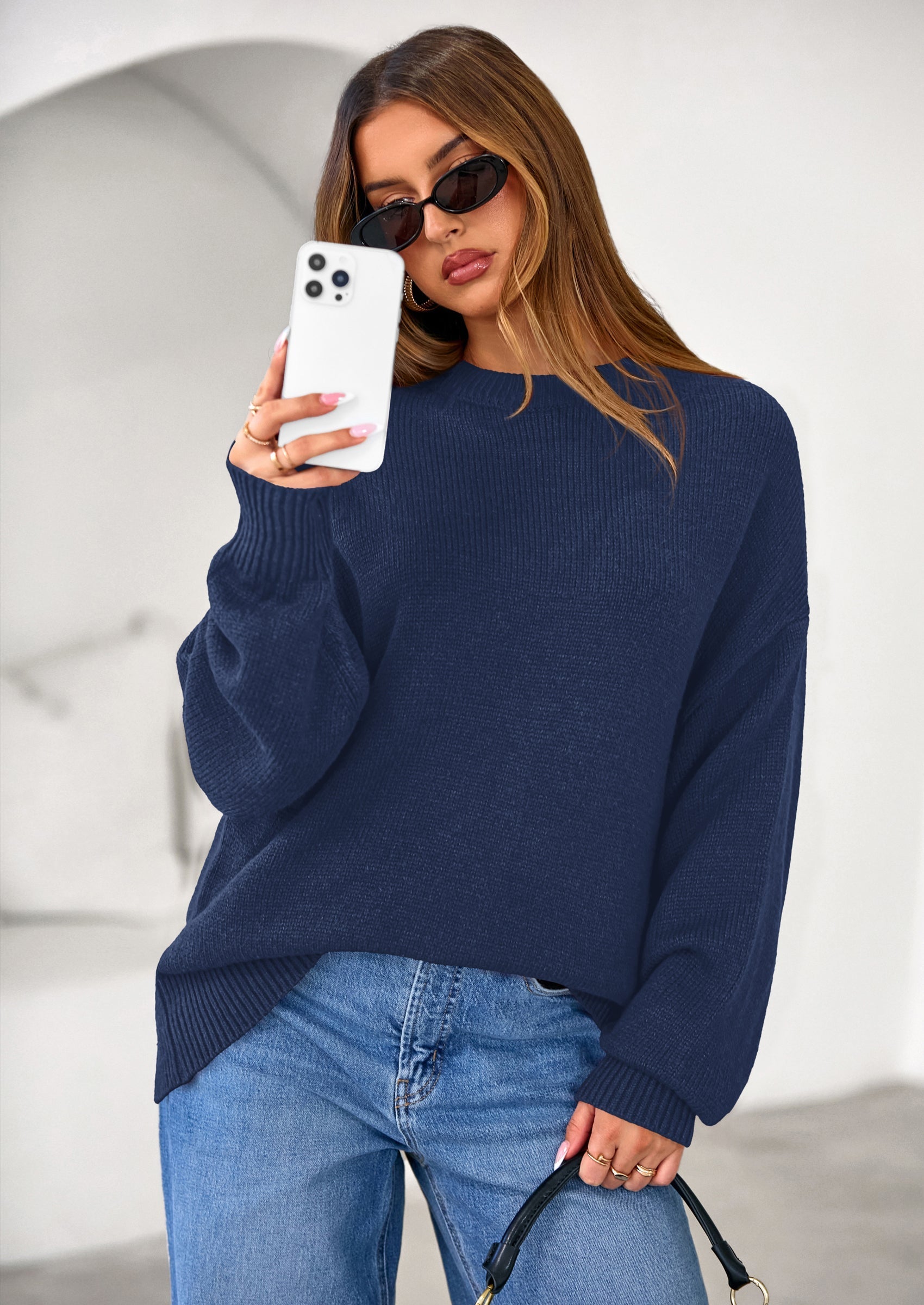 Womens Sweaters Fall Trendy Casual Crewneck Long Sleeve Cozy Knit Pullover Sweater Tops Winter Clothing