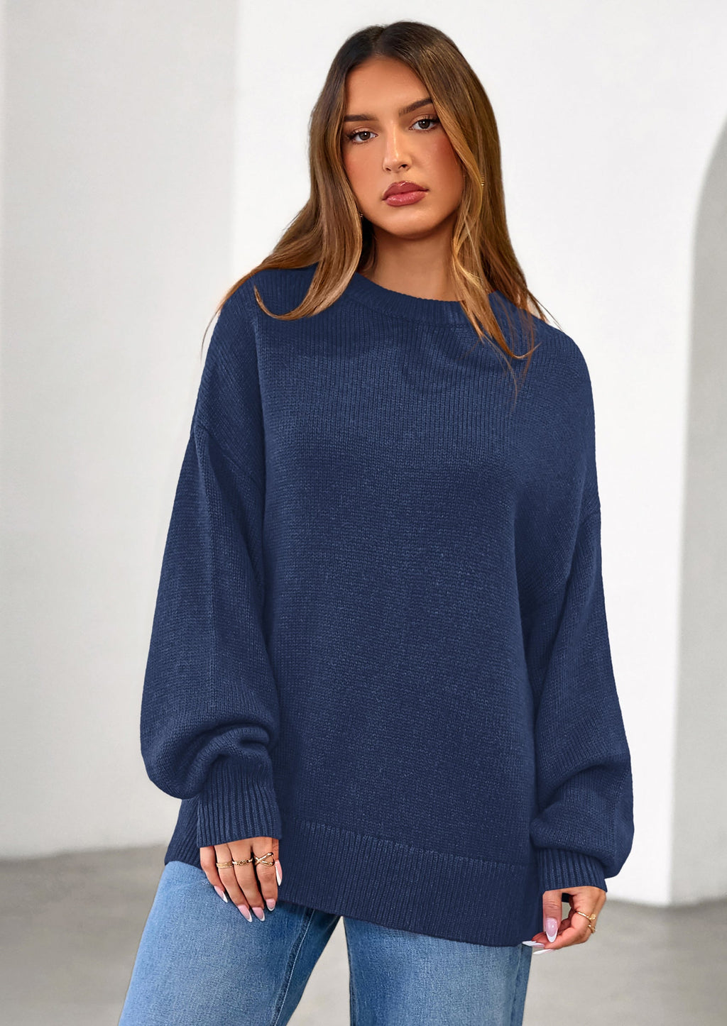 Womens Sweaters Fall Trendy Casual Crewneck Long Sleeve Cozy Knit Pullover Sweater Tops Winter Clothing