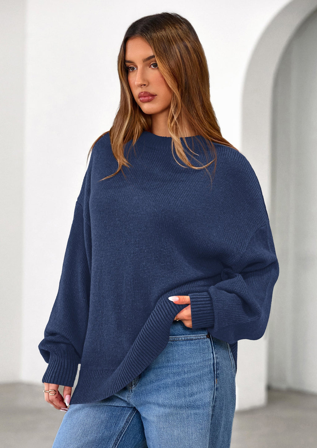 Womens Sweaters Fall Trendy Casual Crewneck Long Sleeve Cozy Knit Pullover Sweater Tops Winter Clothing