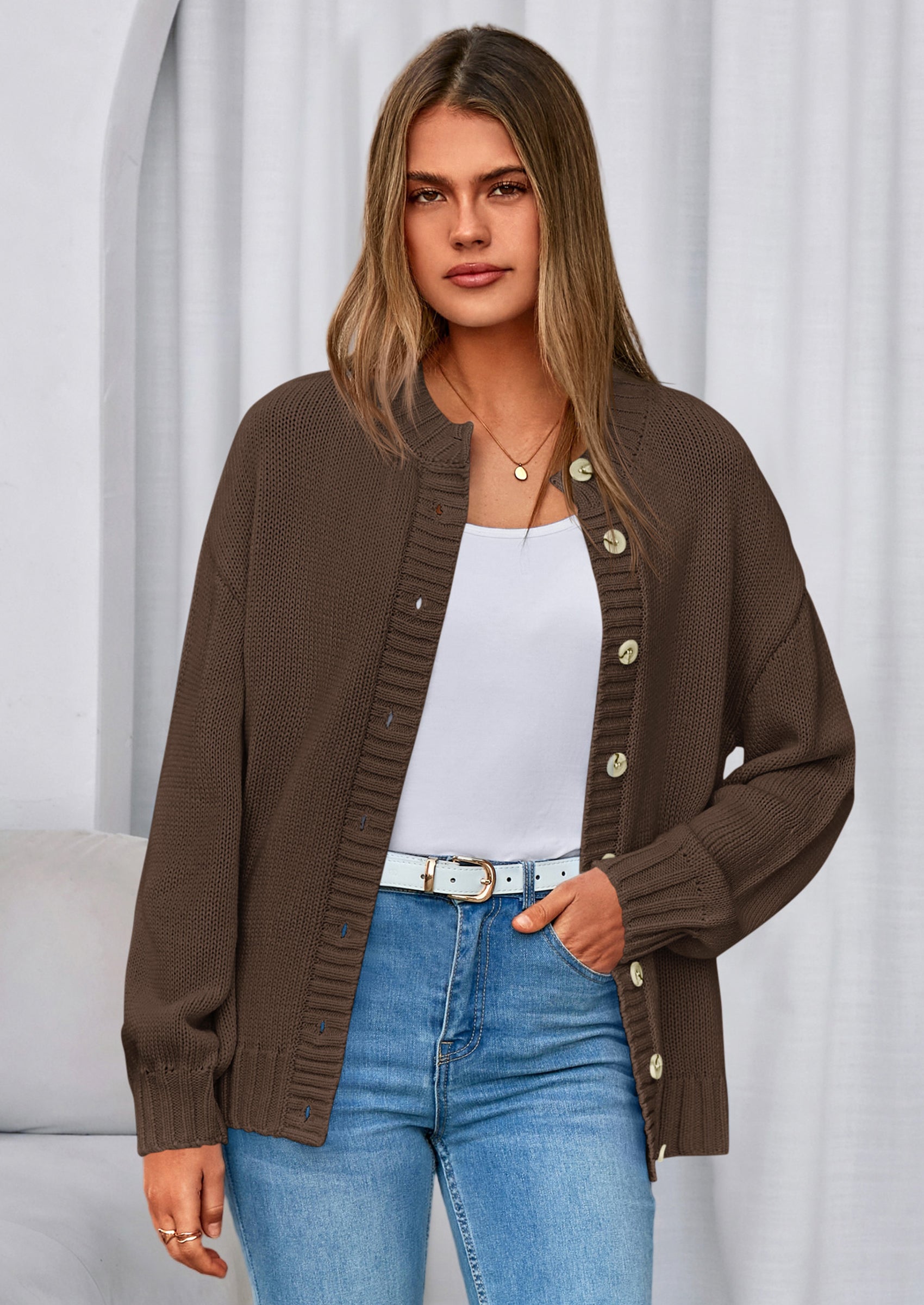 Women's Winter Cardigan Sweaters Trendy Chunky Knit Long Sleeve Button Up Casual Warm Fall Jackets Coats