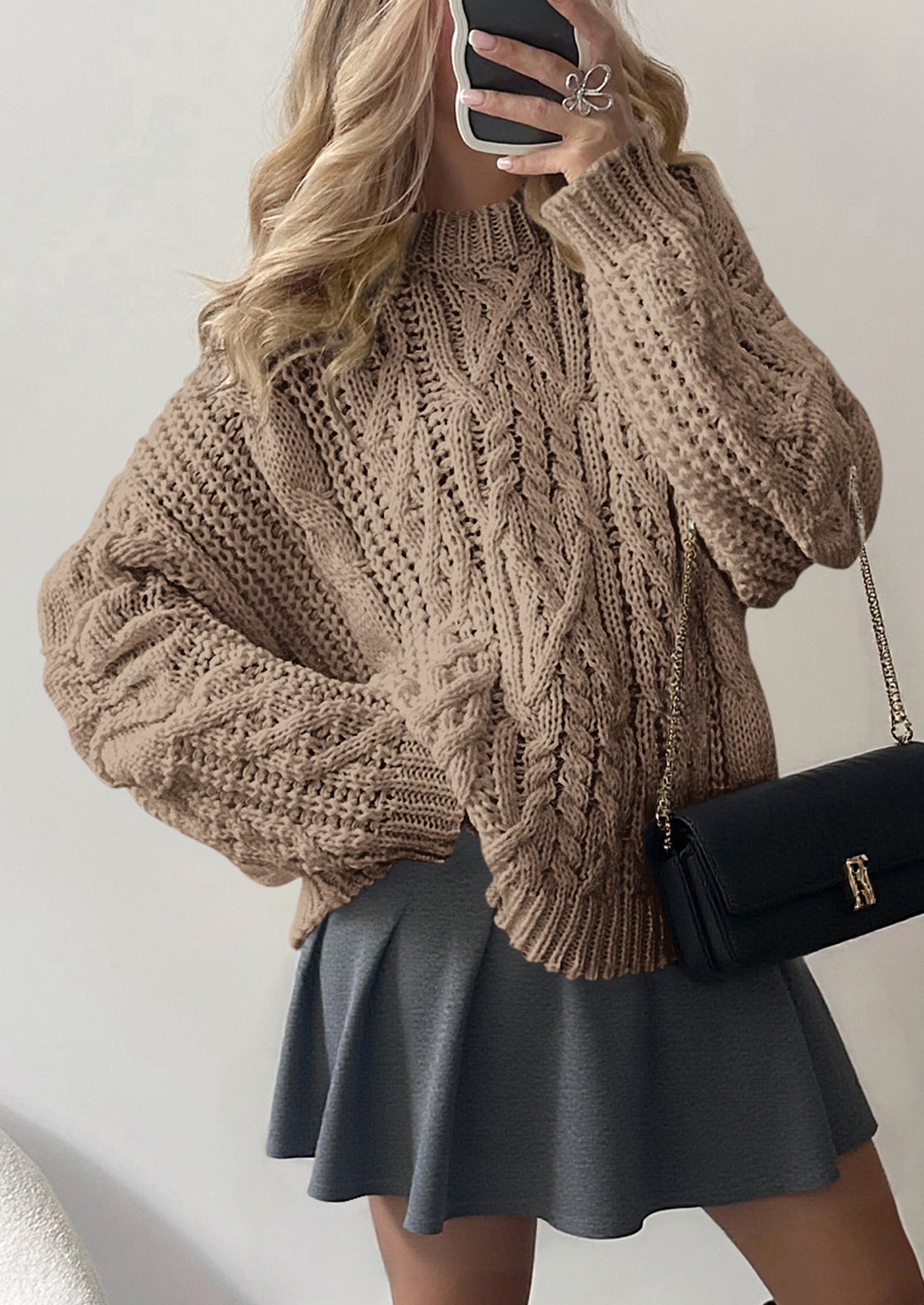 Women's Oversized Fall Sweaters Casual Long Sleeve Crewneck Chunky Cable Knit Pullover Tops Winter Clothes