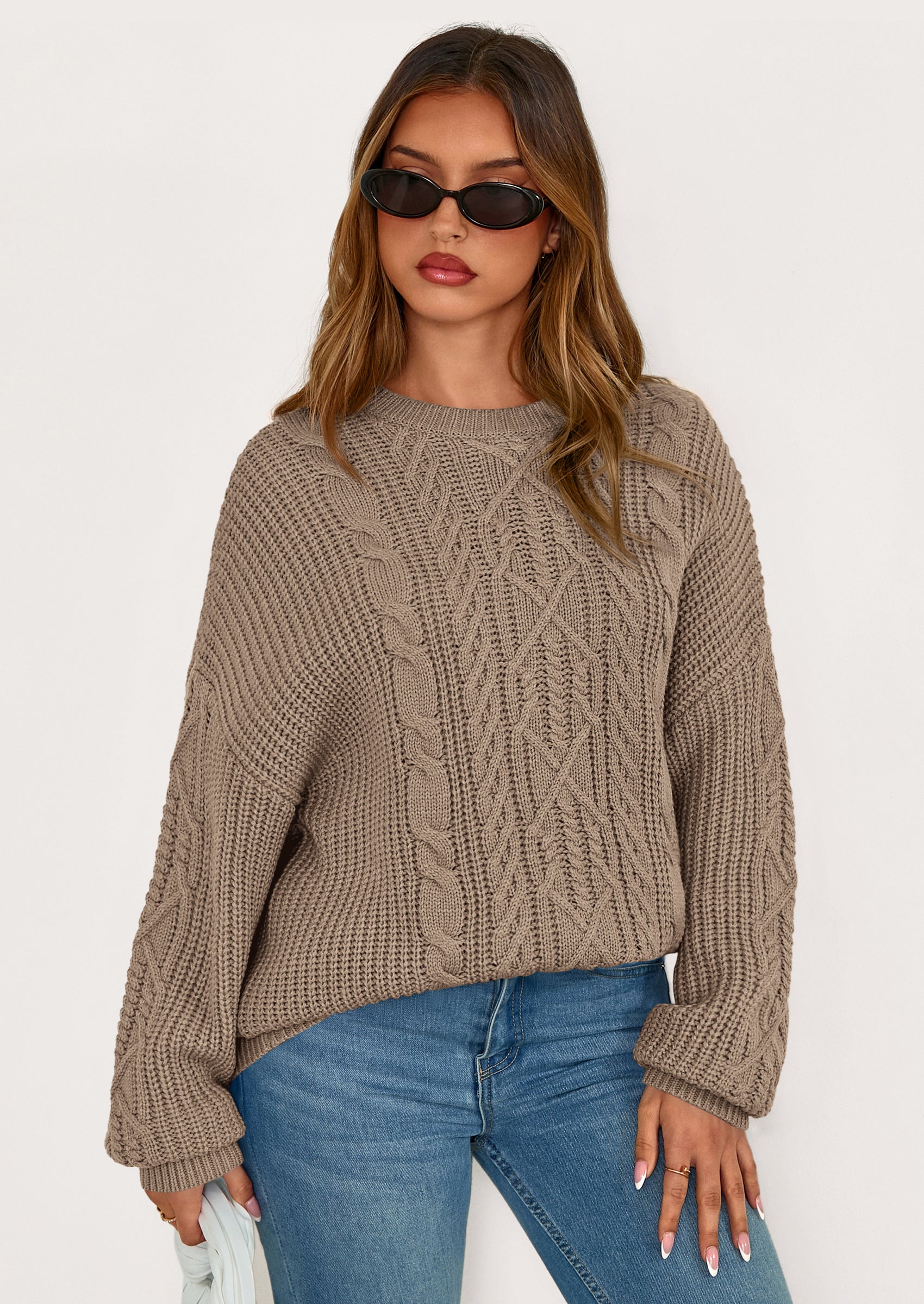 Women's Oversized Fall Sweaters Casual Long Sleeve Crewneck Chunky Cable Knit Pullover Tops Winter Clothes