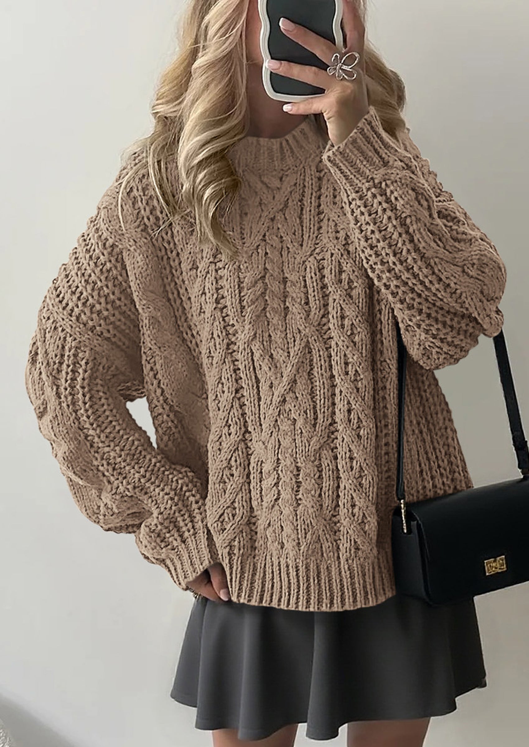 Women's Oversized Fall Sweaters Casual Long Sleeve Crewneck Chunky Cable Knit Pullover Tops Winter Clothes