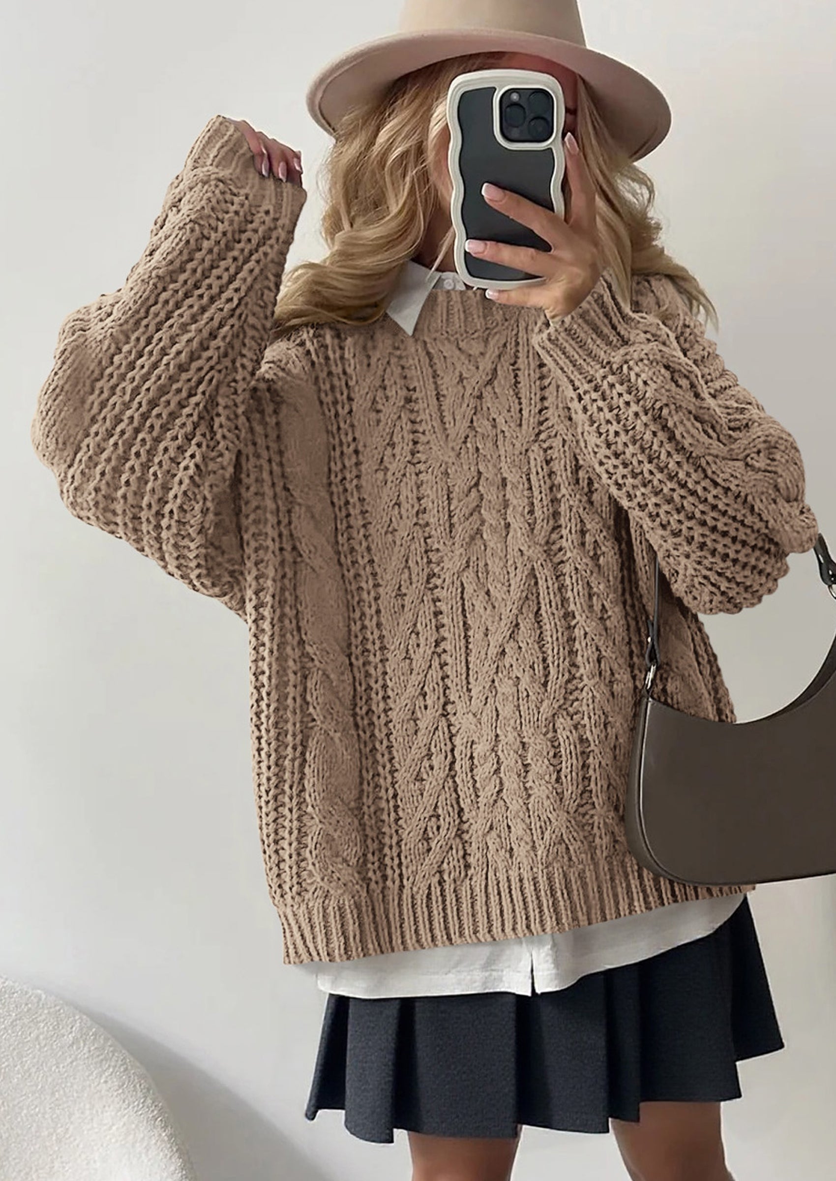 Women's Oversized Fall Sweaters Casual Long Sleeve Crewneck Chunky Cable Knit Pullover Tops Winter Clothes