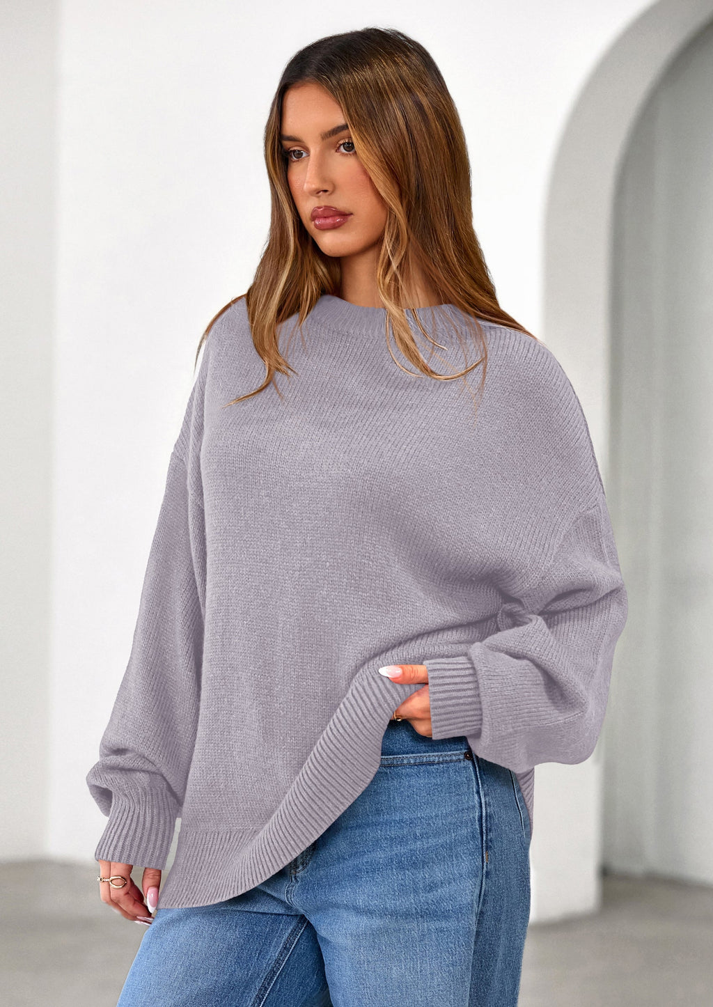 Womens Sweaters Fall Trendy Casual Crewneck Long Sleeve Cozy Knit Pullover Sweater Tops Winter Clothing