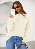 Womens Sweaters Fall Trendy Casual Crewneck Long Sleeve Cozy Knit Pullover Sweater Tops Winter Clothing