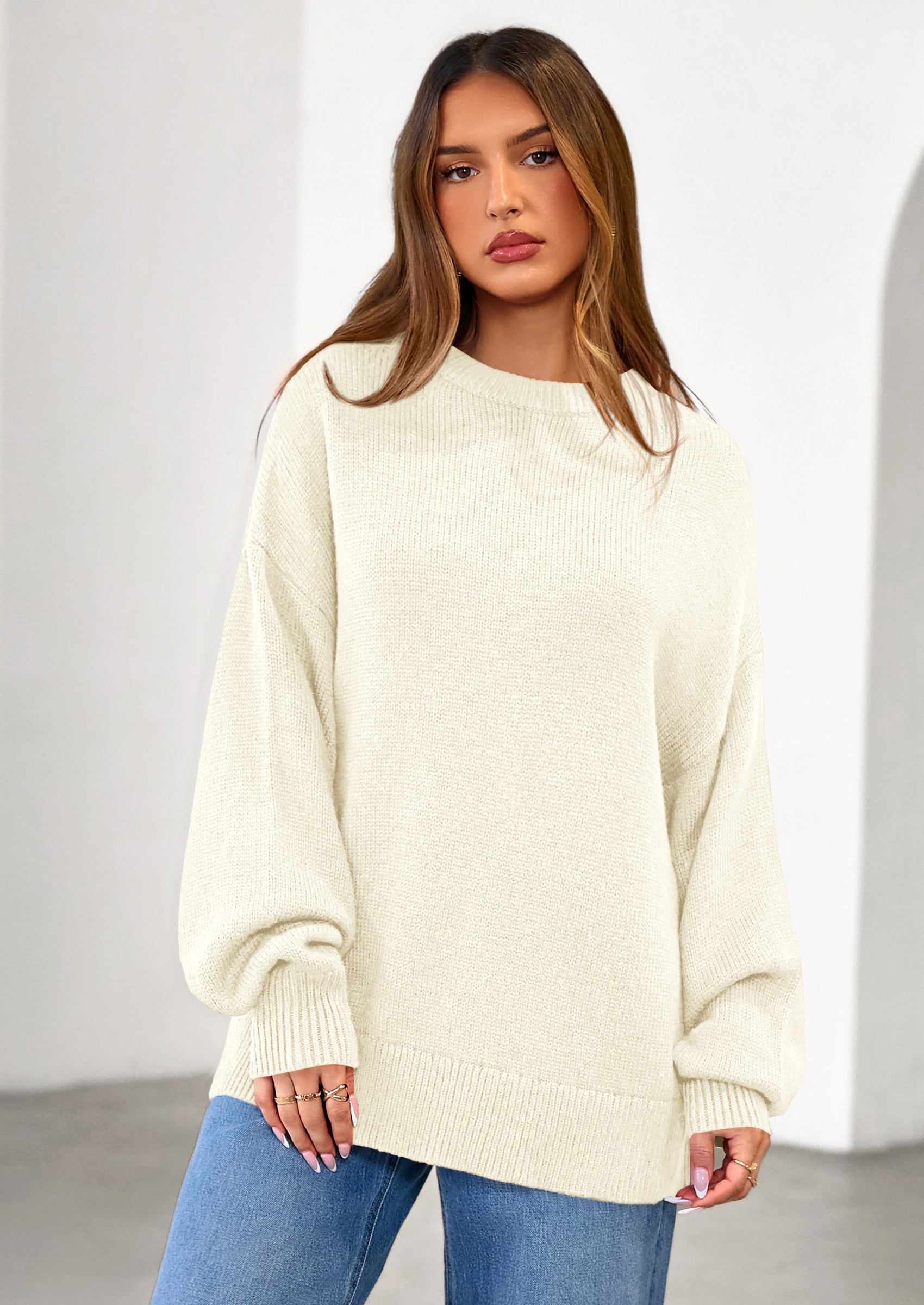 Womens Sweaters Fall Trendy Casual Crewneck Long Sleeve Cozy Knit Pullover Sweater Tops Winter Clothing