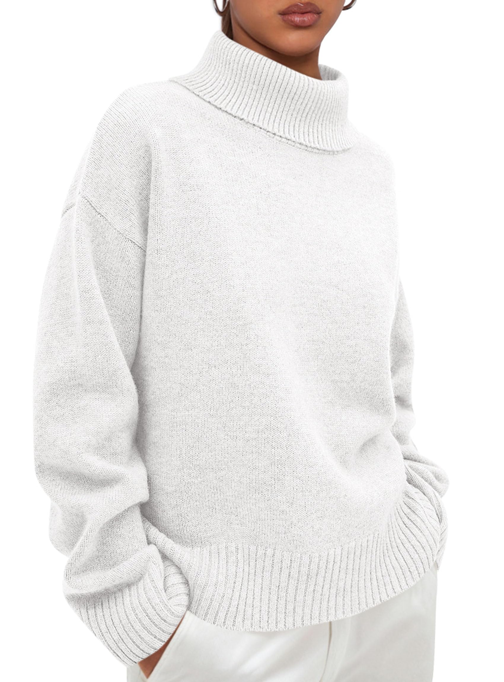 Womens Turtleneck Long Sleeve Sweater Fall Trendy Loose Fit Casual Tops Chunky Knit Pullover Sweaters