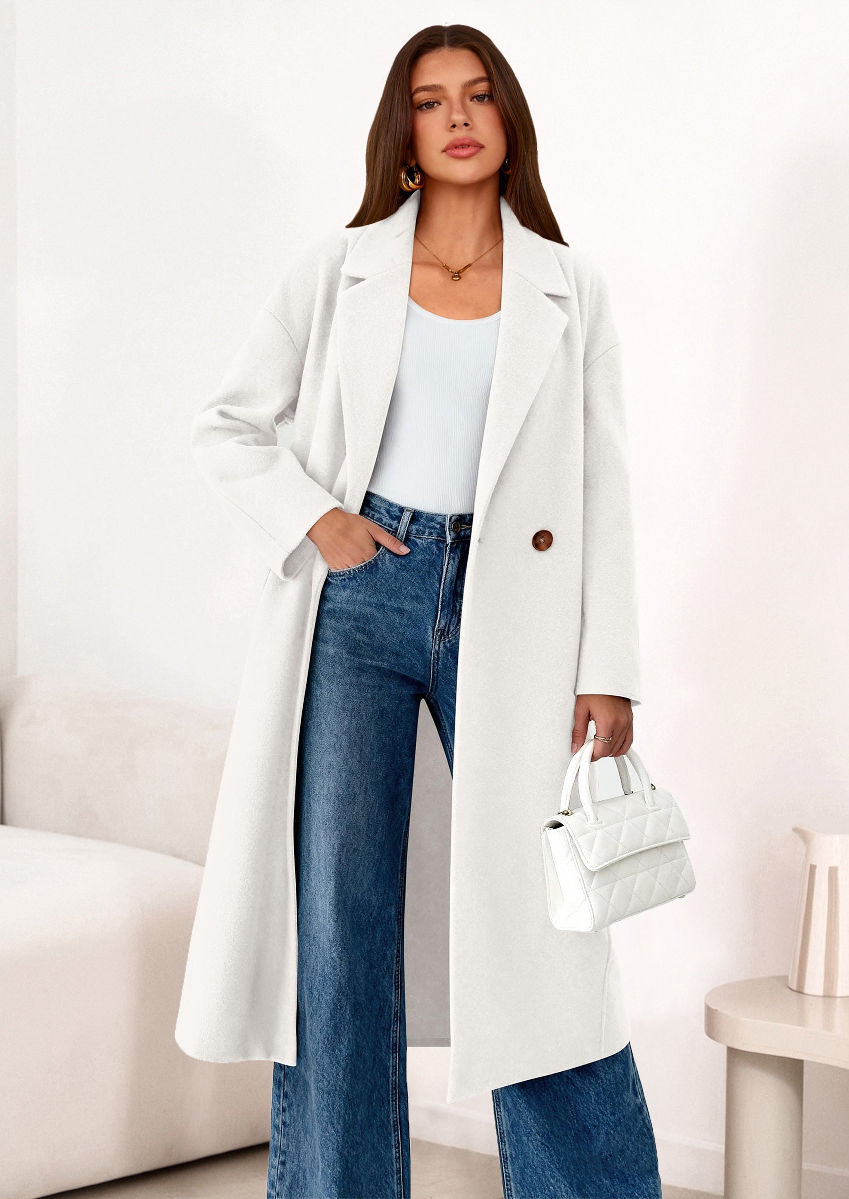 Womens Winter Coats Trendy Long Sleeve Notch Lapel Button Long Jackets Casual Oversized Vacation Outfits