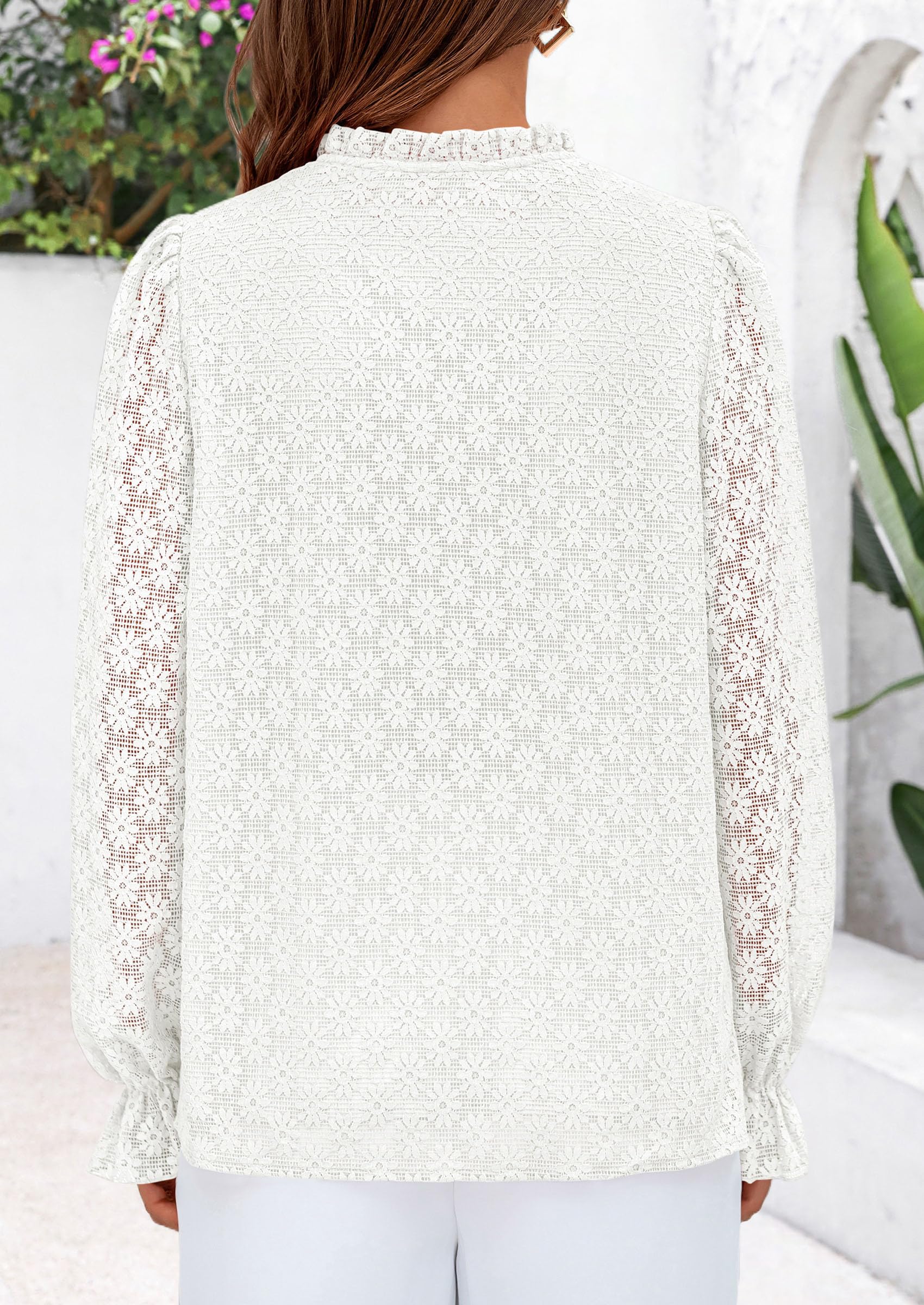 Lace Long Sleeve Tops for Women Eyelet Blouses Dressy Casual Hollow Out Button Down Shirts Summer Outfits