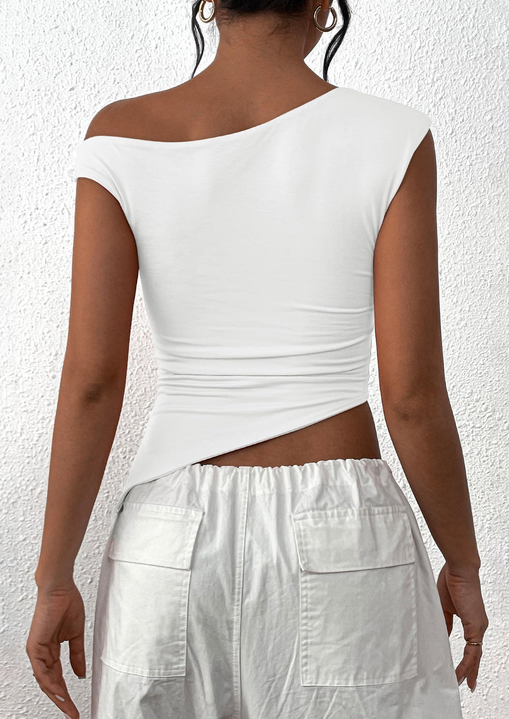 Womens Off The Shoulder Tops Summer Sleeveless One Shoulder Ruched Asymmetrical Y2K Going Out Crop Tank Top