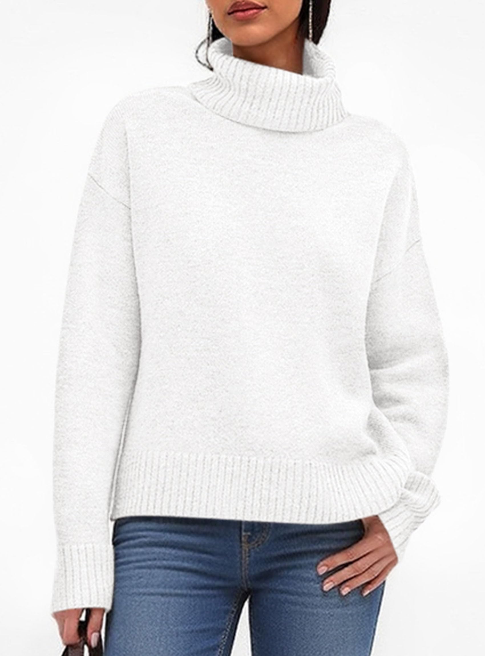 Womens Turtleneck Long Sleeve Sweater Fall Trendy Loose Fit Casual Tops Chunky Knit Pullover Sweaters