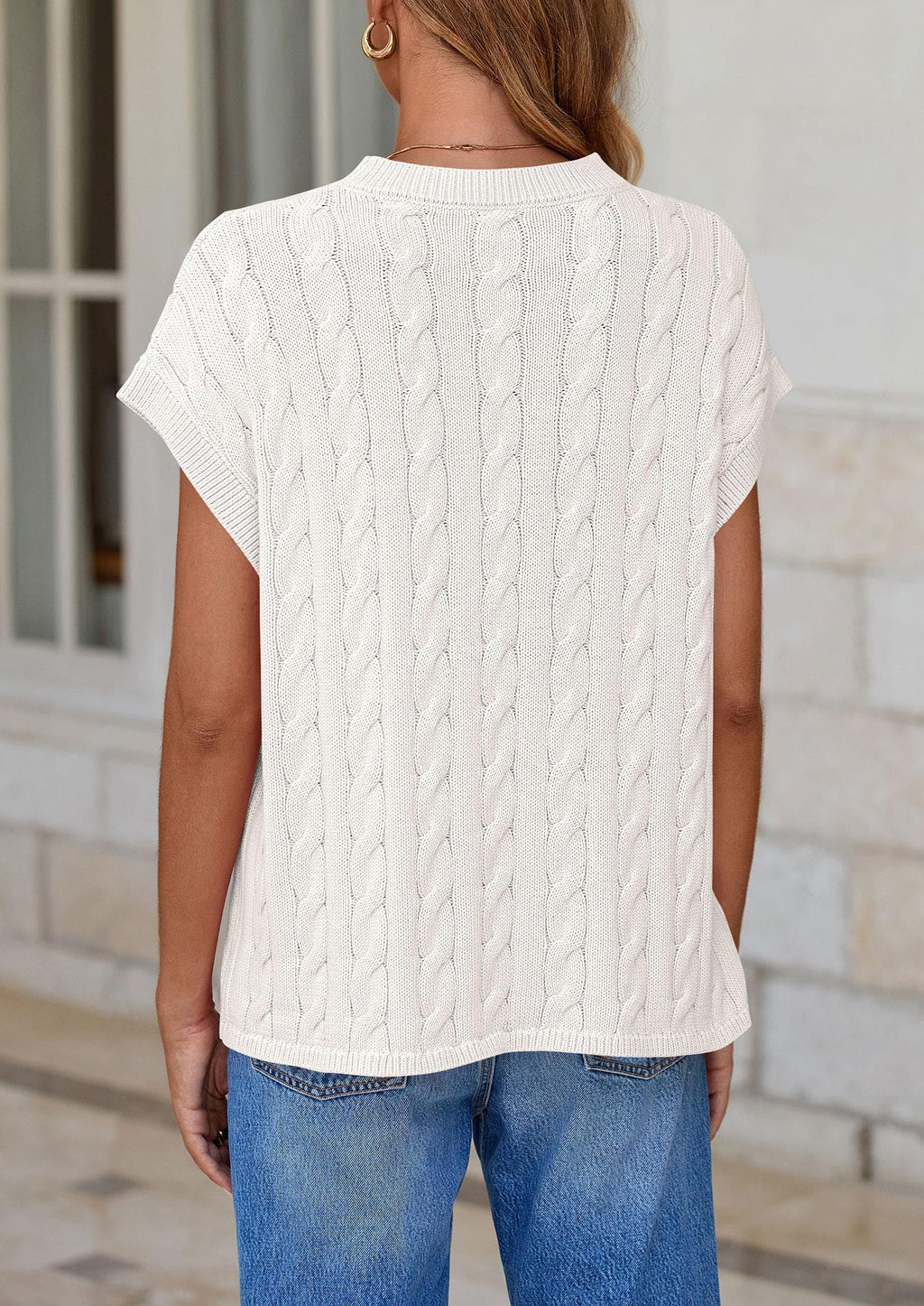 Women's Sweater Vest Summer Short Sleeve Tops Casual Crewneck Knit Oversized Pullover Trendy Spring Outfits