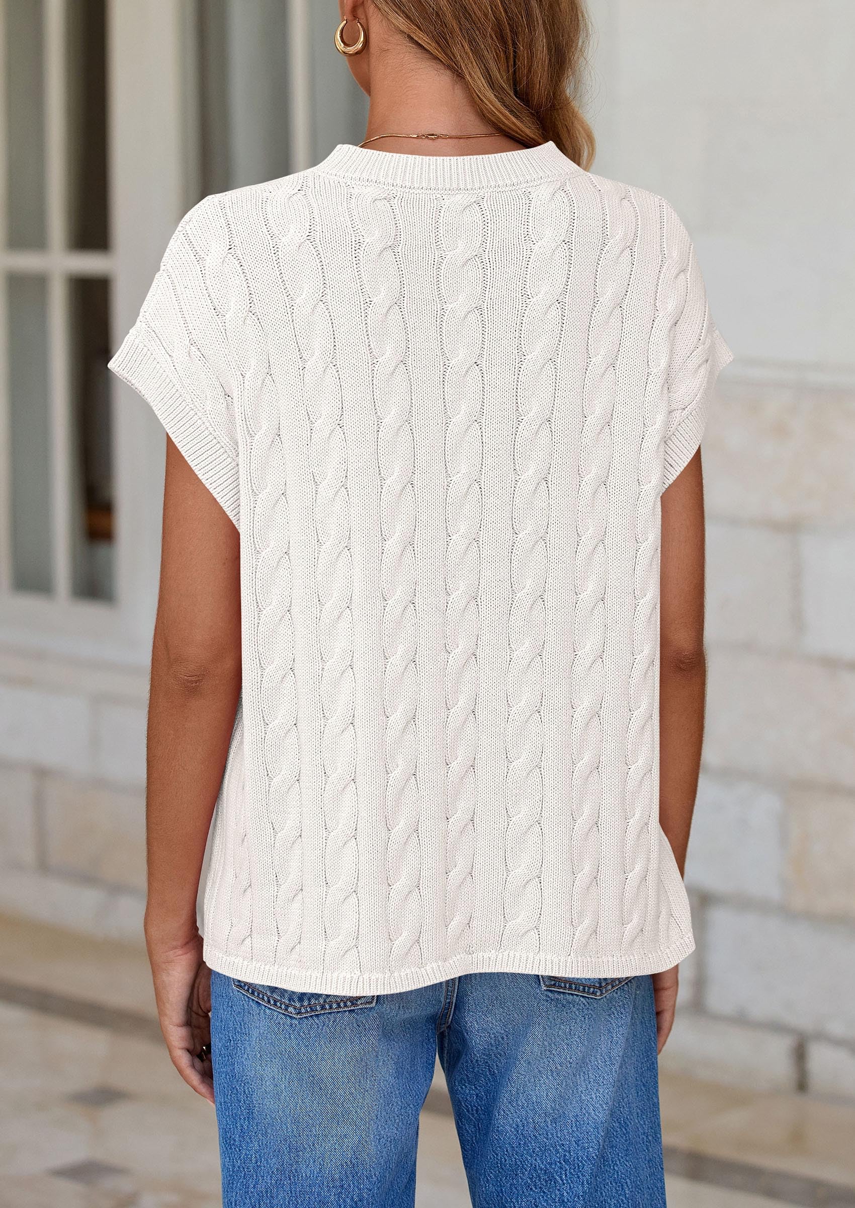 Women's Sweater Vest Summer Short Sleeve Tops Casual Crewneck Knit Oversized Pullover Trendy Spring Outfits