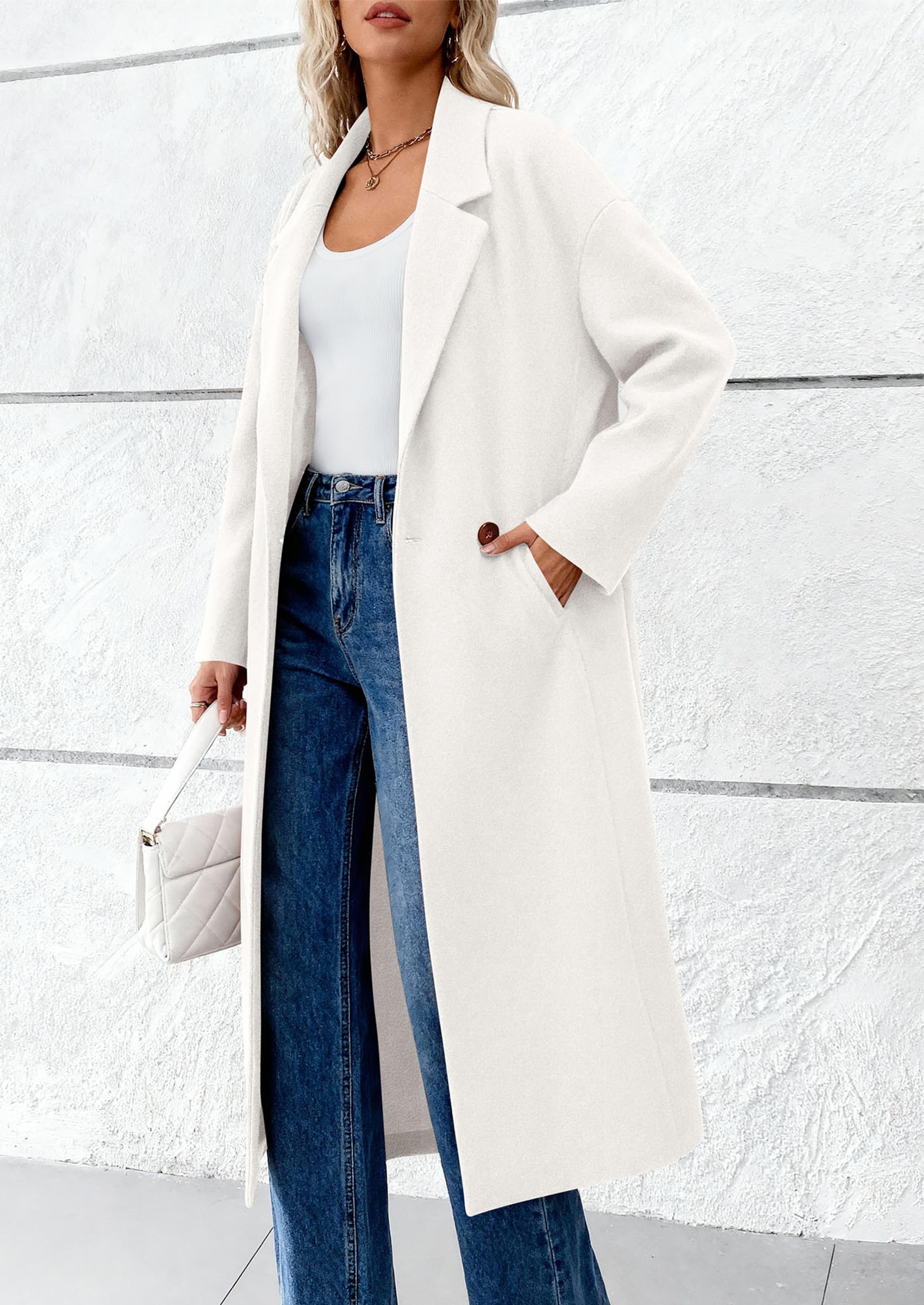 Womens Winter Coats Trendy Long Sleeve Notch Lapel Button Long Jackets Casual Oversized Vacation Outfits