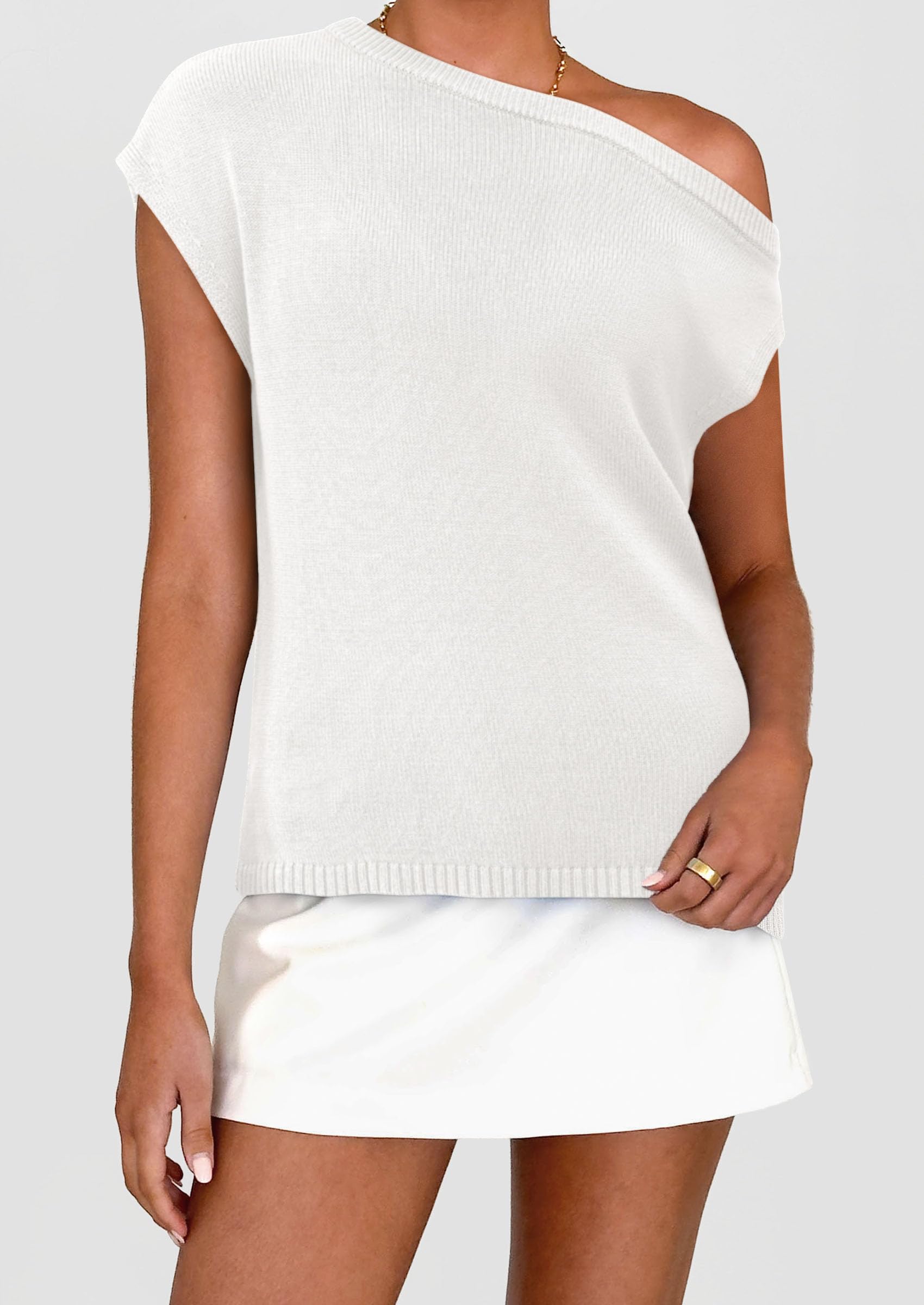 Womens Off The Shoulder Tops Summer Casual Short Sleeve Tunic T Shirts Lightweight Knit Sweaters