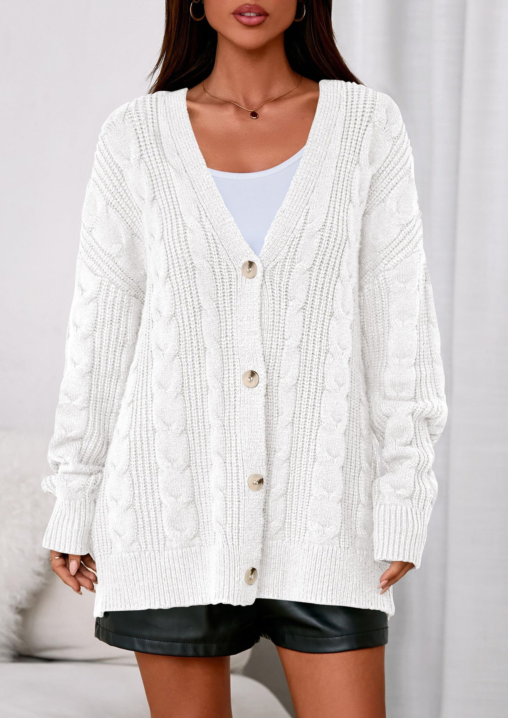 Women's Cable Knit Sweaters Fall Oversized Chunky Open Front Long Sleeve Cardigan Winter Coats