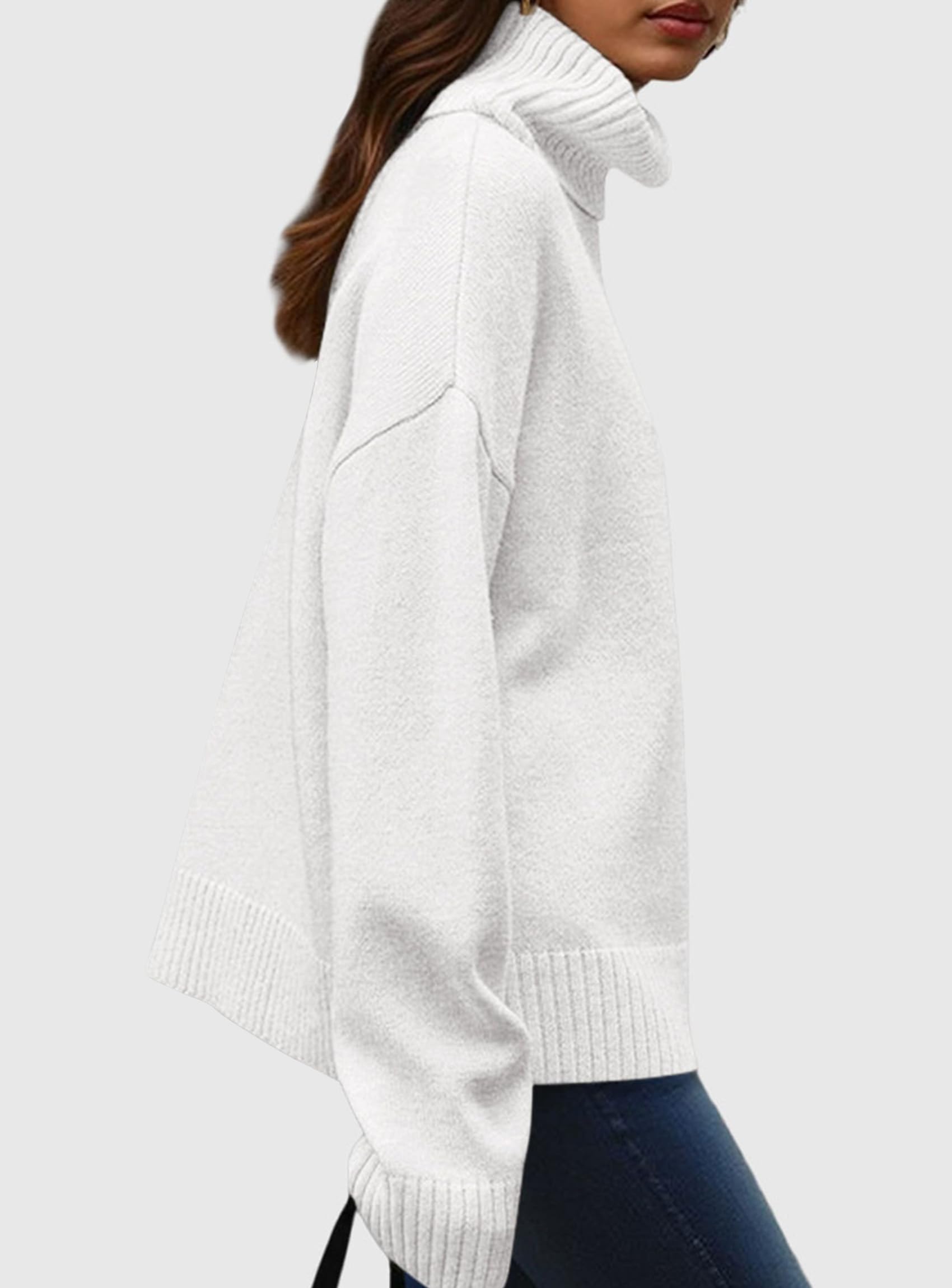 Womens Turtleneck Long Sleeve Sweater Fall Trendy Loose Fit Casual Tops Chunky Knit Pullover Sweaters