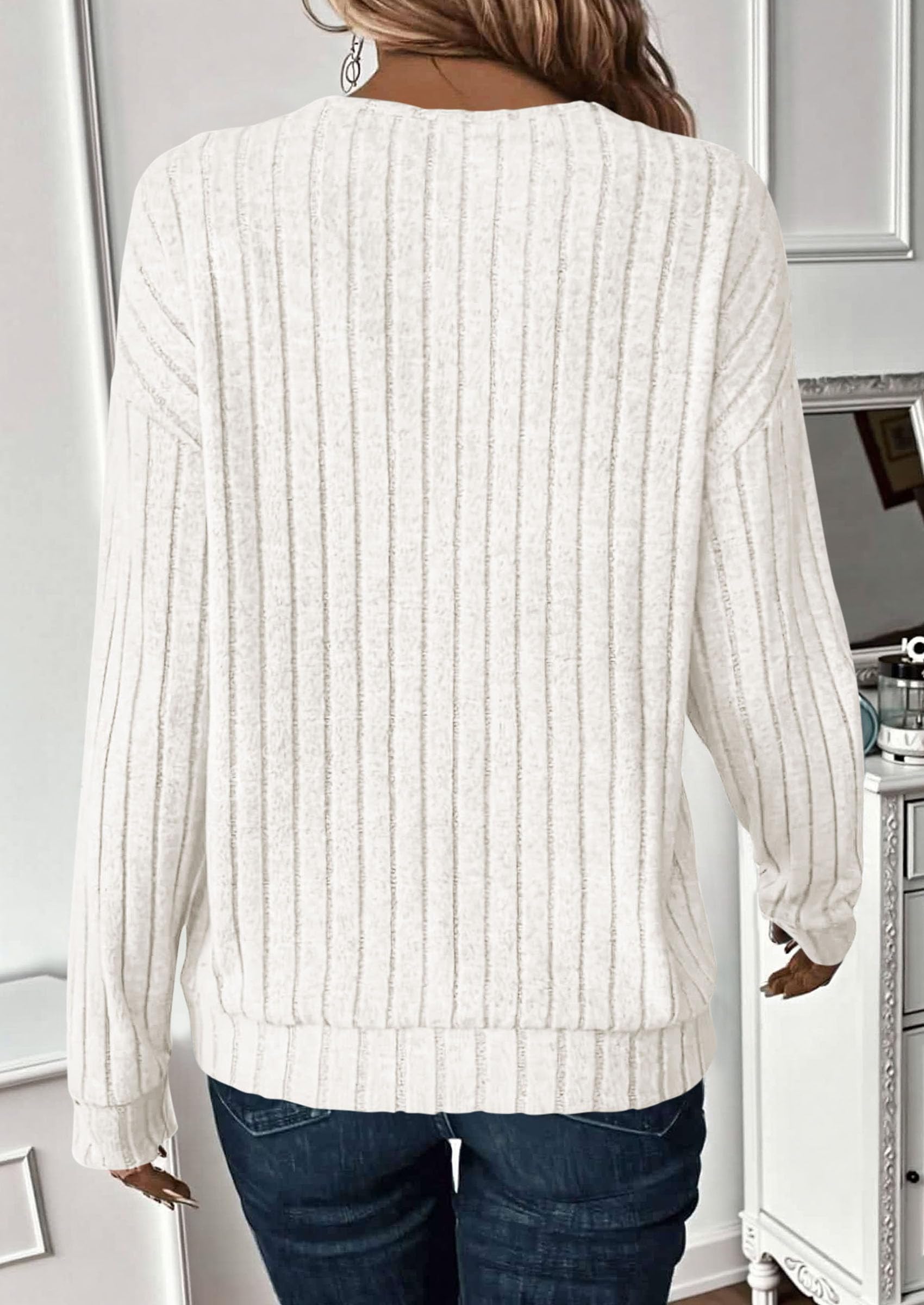 Fall Fashion Long Sleeve Shirts for Women Ribbed Knit V Neck Dressy Casual Lightweight Sweaters Tunic Tops