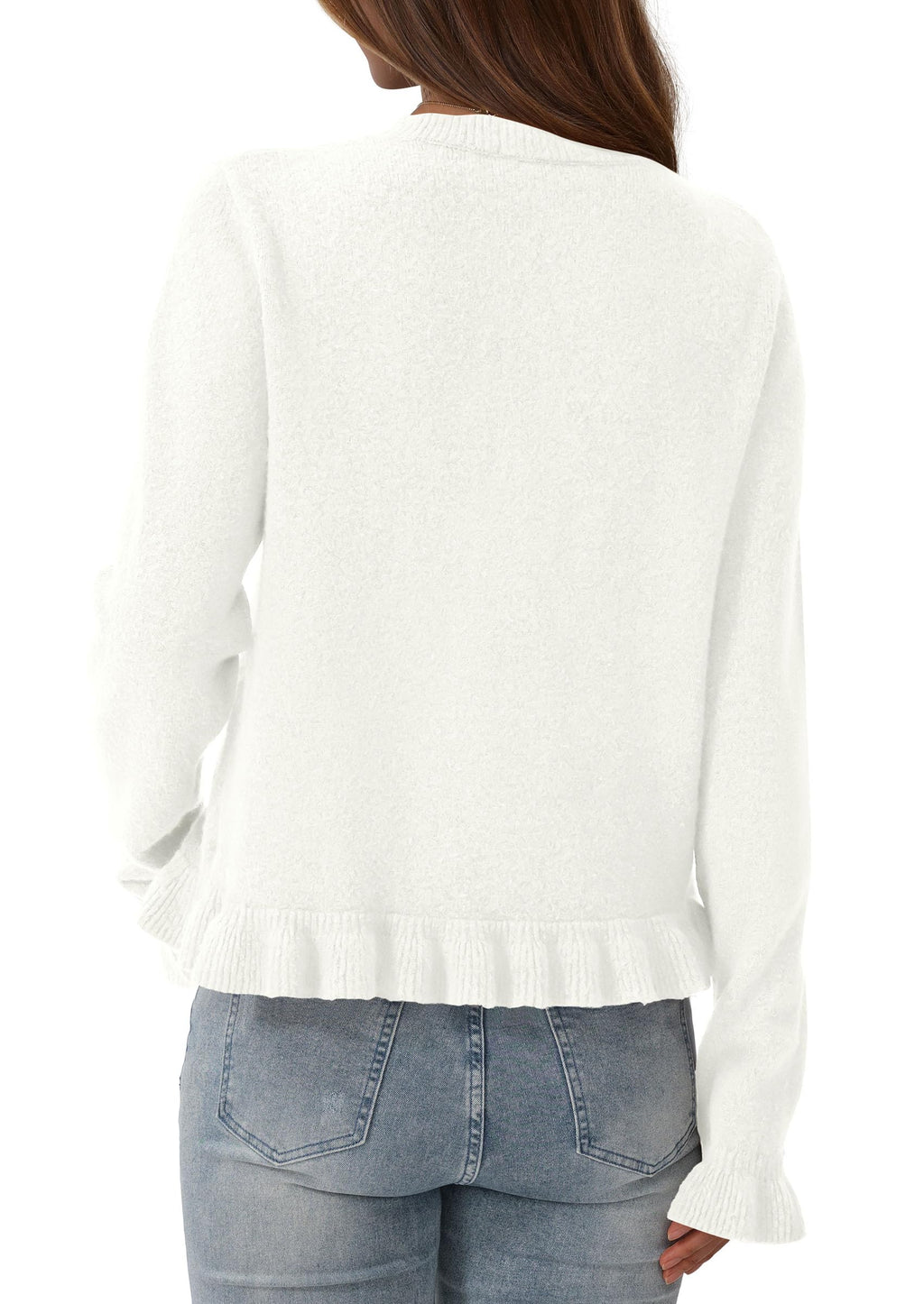 Womens Fall Button Down Cardigans Chunky Knit Ruffle Open Front Cropped Cardigan Sweaters Soft Long Sleeve Tops