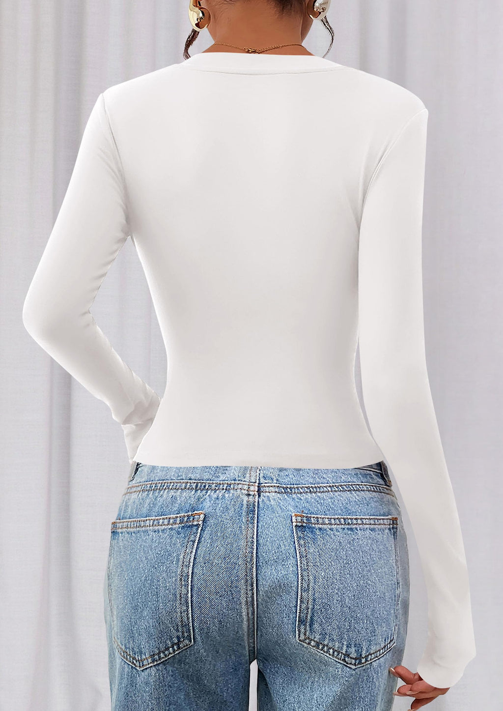 Womens Long Sleeve T Shirts Fall Trendy Deep V Neck Slim Fit Basic Crop Tops Casual Going Out Top