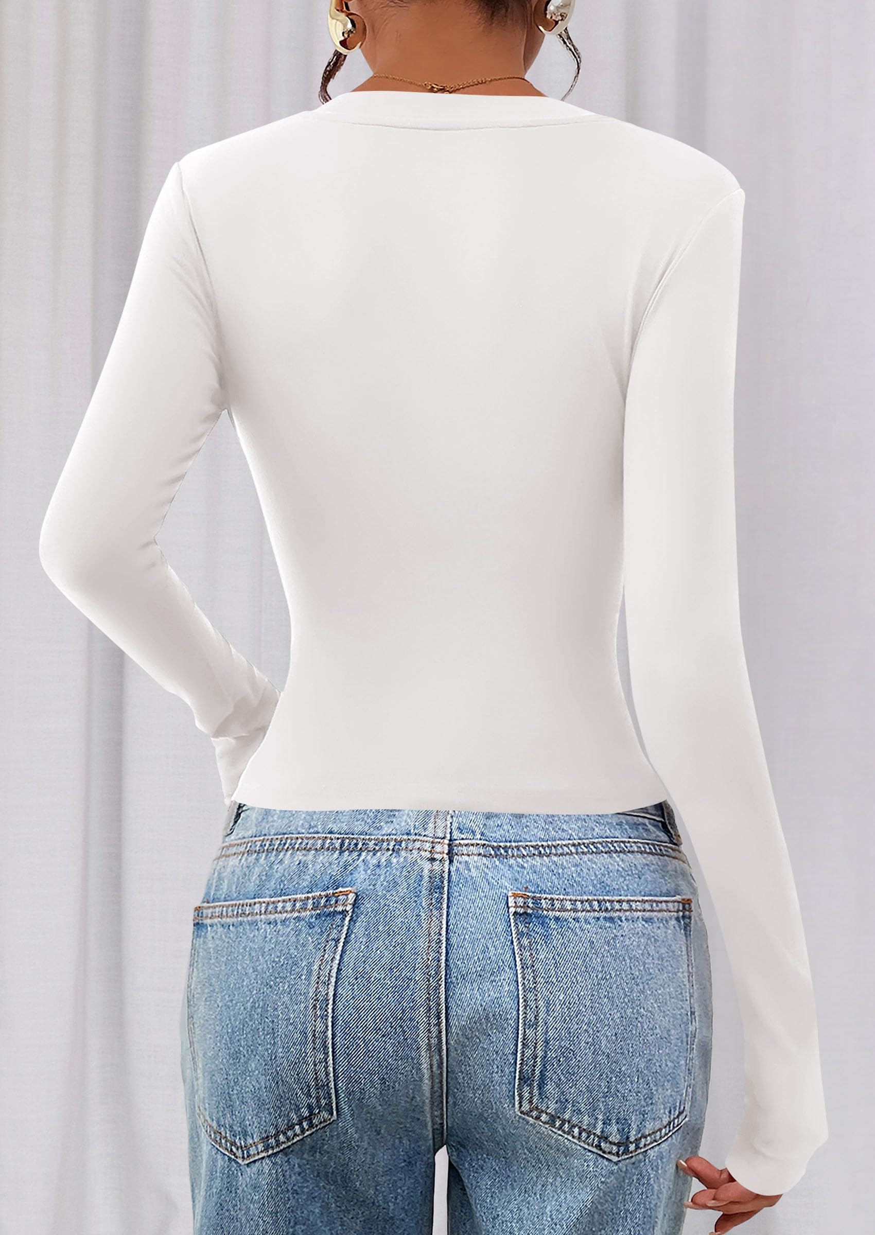 Womens Long Sleeve T Shirts Fall Trendy Deep V Neck Slim Fit Basic Crop Tops Casual Going Out Top