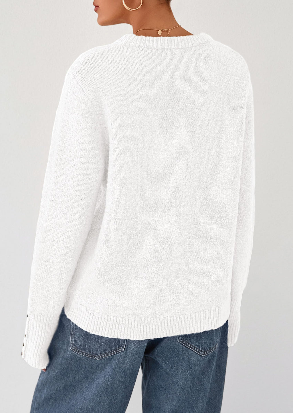 Womens Sweaters Fall Fashion Casual Crewneck Pullover Button Long Sleeve Cute Knit Tops Winter Clothes