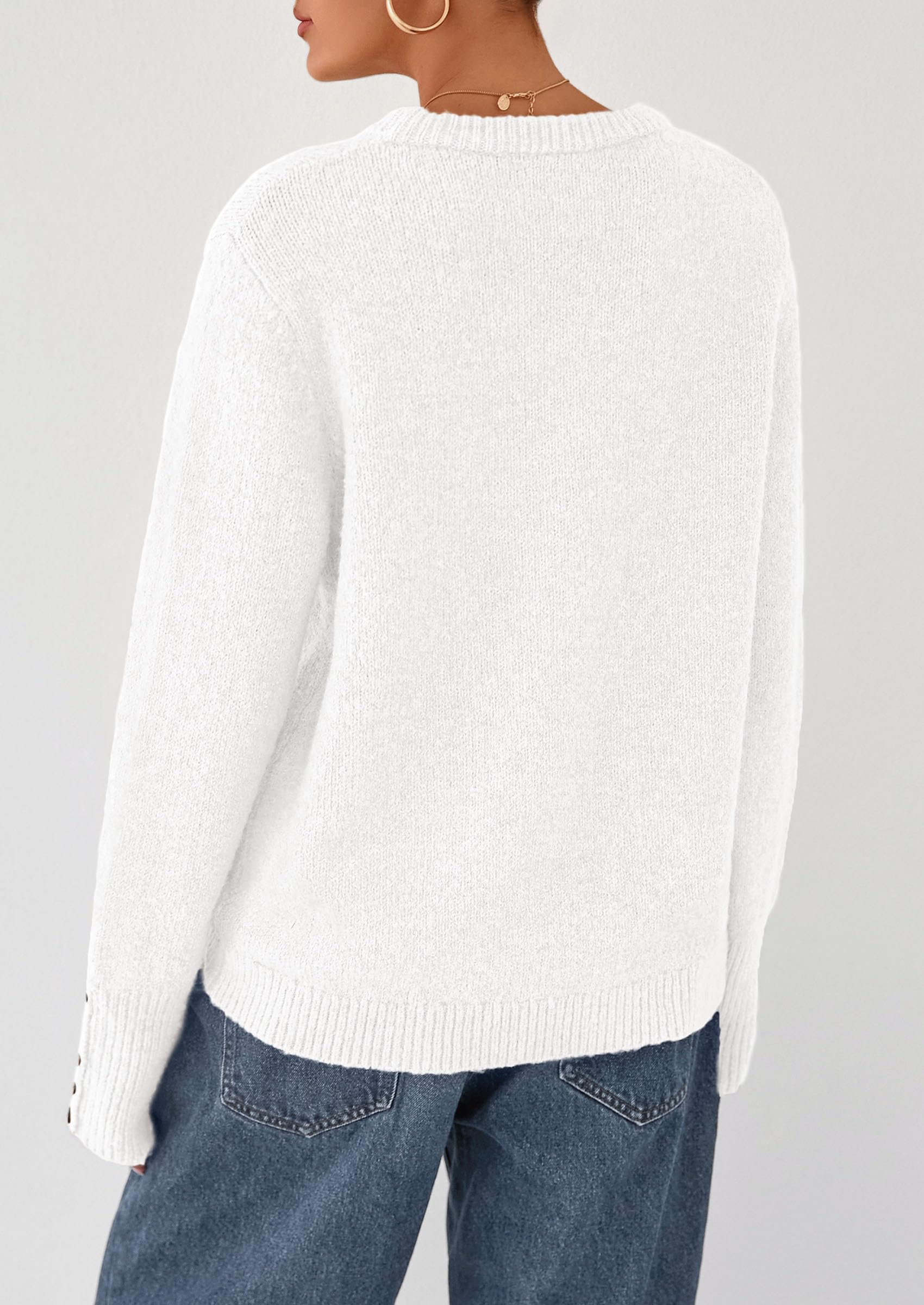 Womens Sweaters Fall Fashion Casual Crewneck Pullover Button Long Sleeve Cute Knit Tops Winter Clothes