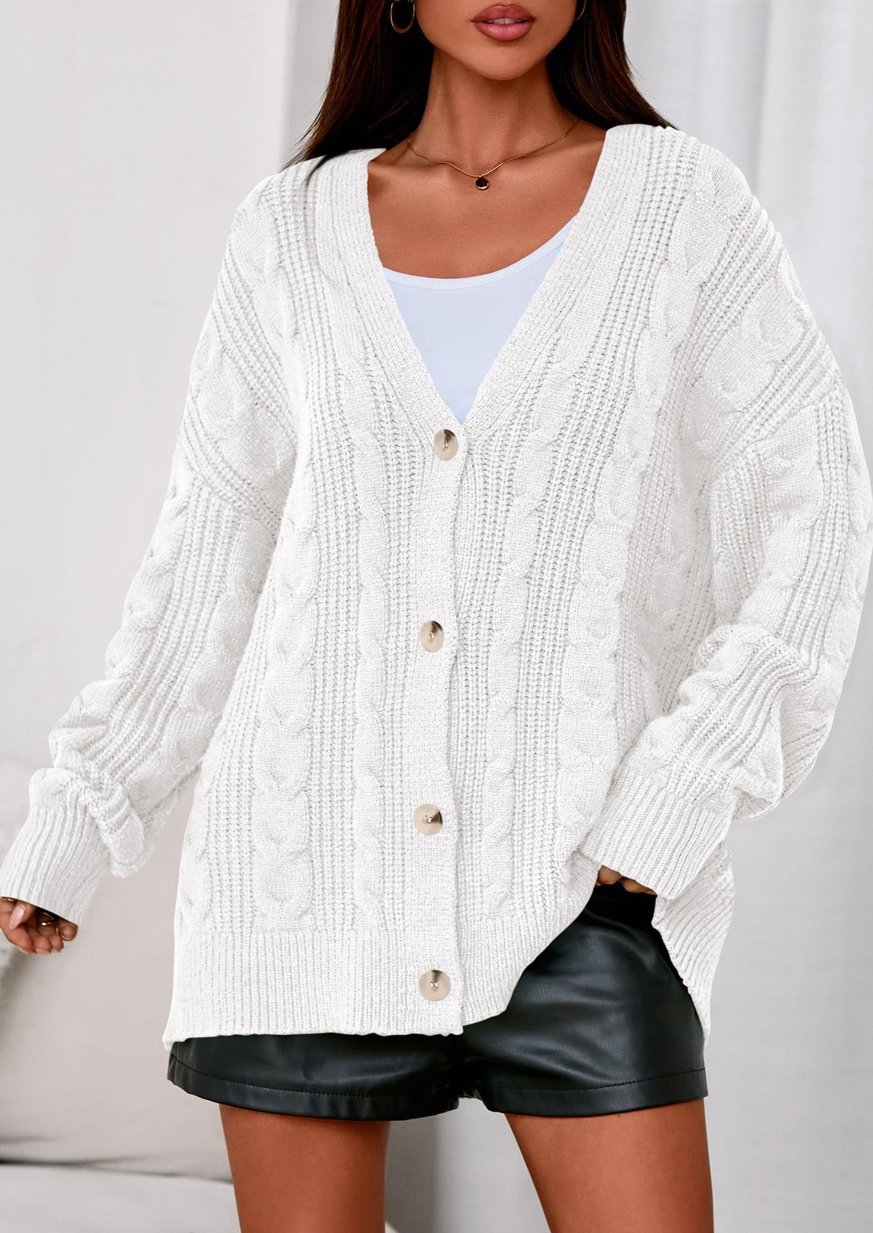 Women's Cable Knit Sweaters Fall Oversized Chunky Open Front Long Sleeve Cardigan Winter Coats