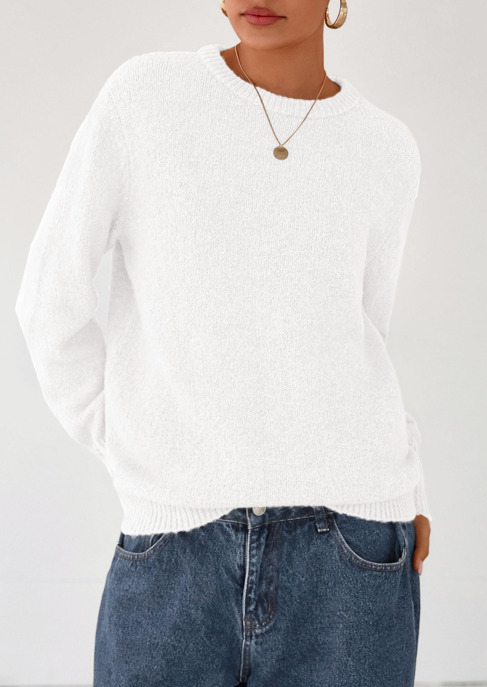 Womens Sweaters Fall Fashion Casual Crewneck Pullover Button Long Sleeve Cute Knit Tops Winter Clothes