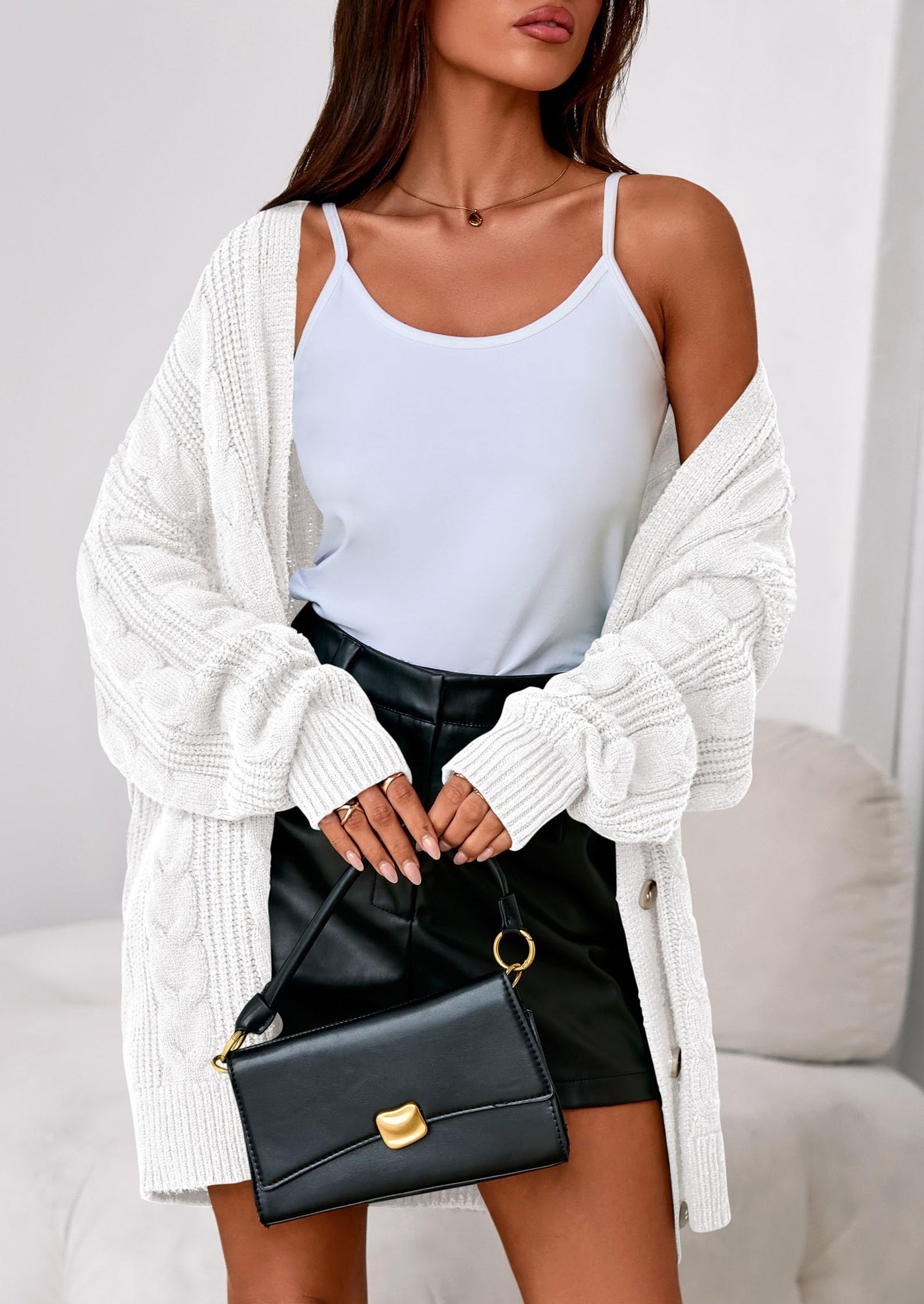 Women's Cable Knit Sweaters Fall Oversized Chunky Open Front Long Sleeve Cardigan Winter Coats