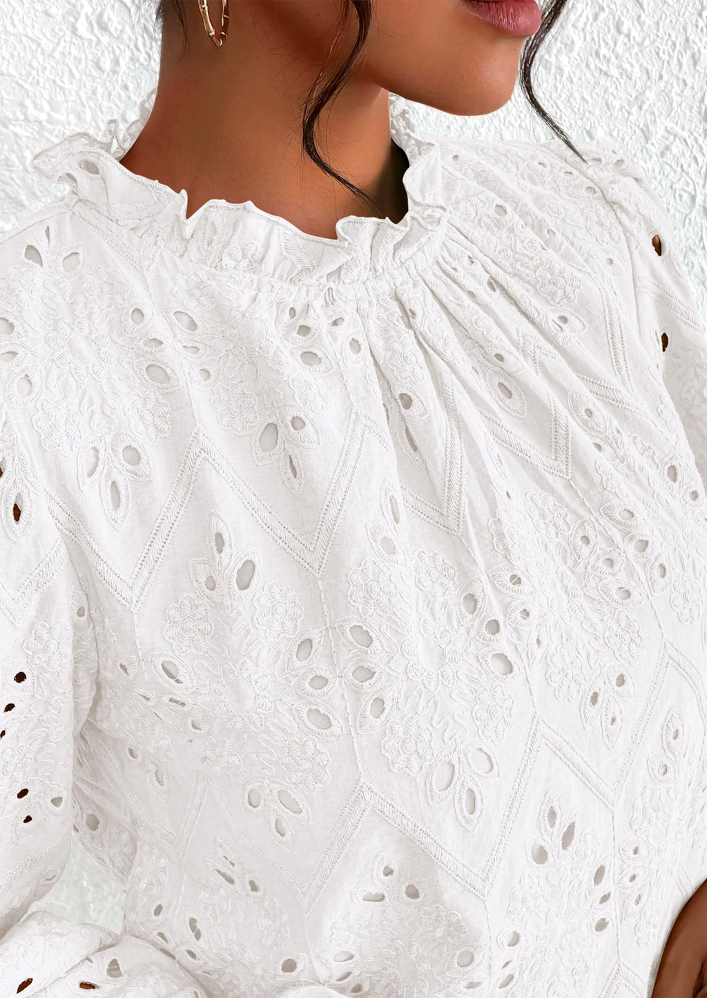 Womens Tops Dressy Casual Spring Long Sleeve Shirts Embroidered Eyelet Blouses Going Out Outfits