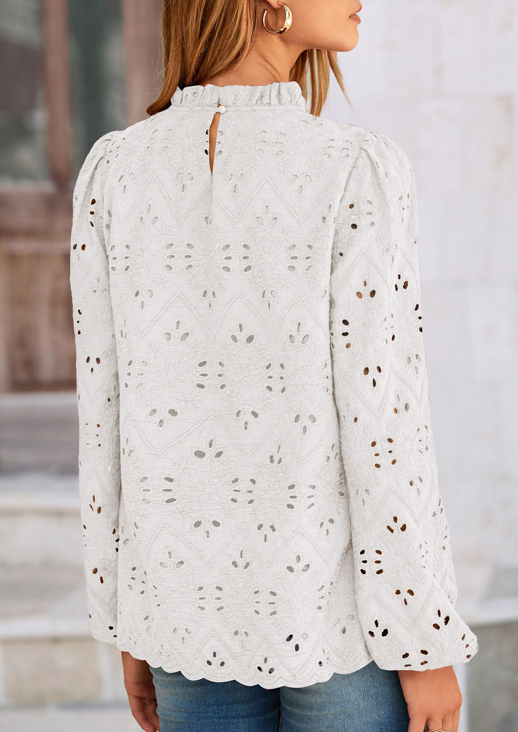 Womens Tops Dressy Casual Spring Long Sleeve Shirts Embroidered Eyelet Blouses Going Out Outfits