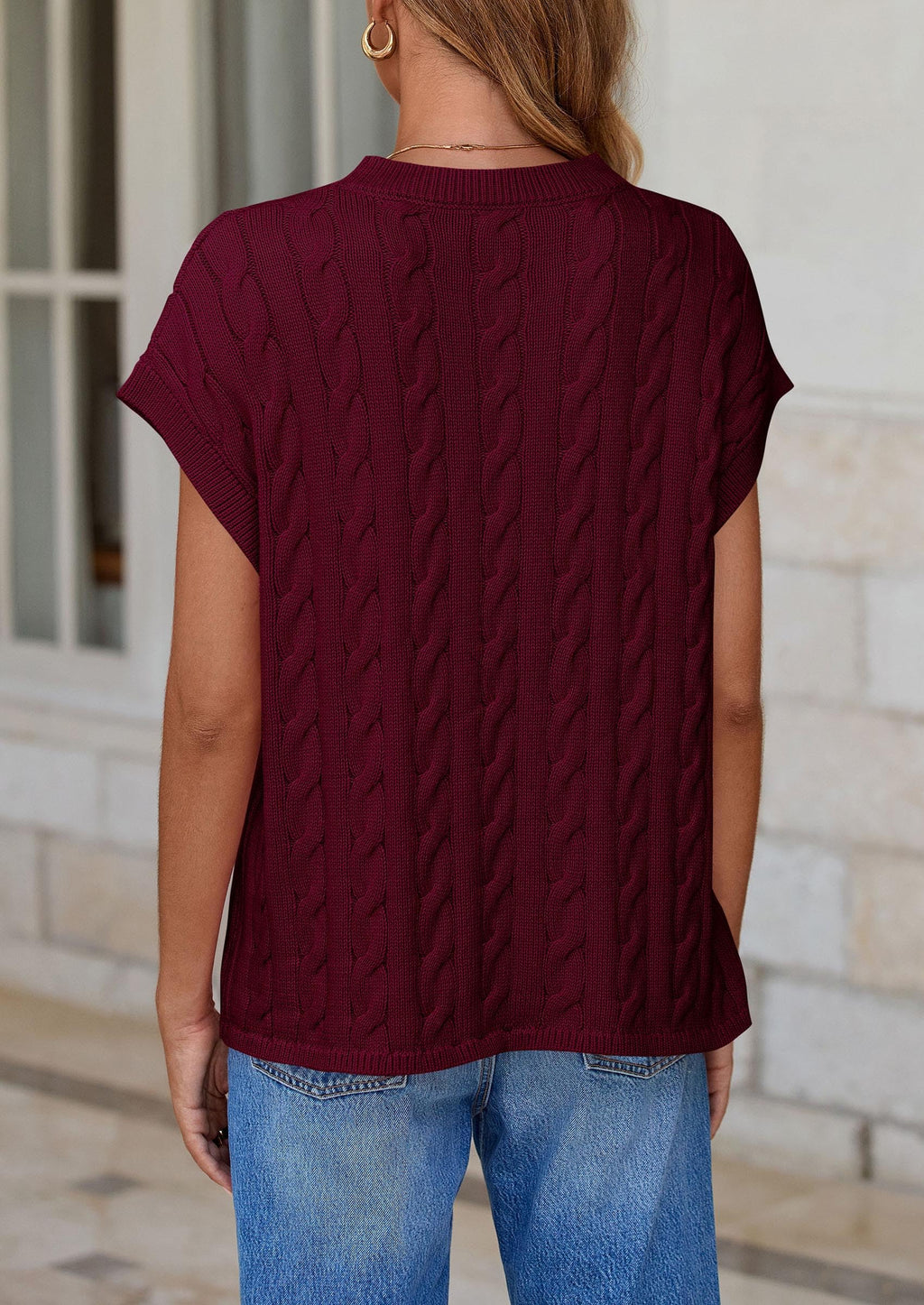 Women's Sweater Vest Summer Short Sleeve Tops Casual Crewneck Knit Oversized Pullover Trendy Spring Outfits