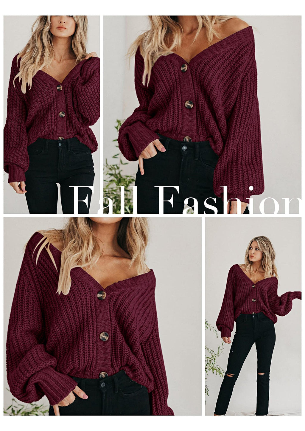 Women's Chunky Knit Open Front Sweater Long Sleeve Button Loose Short Cardigan Outerwear Coats