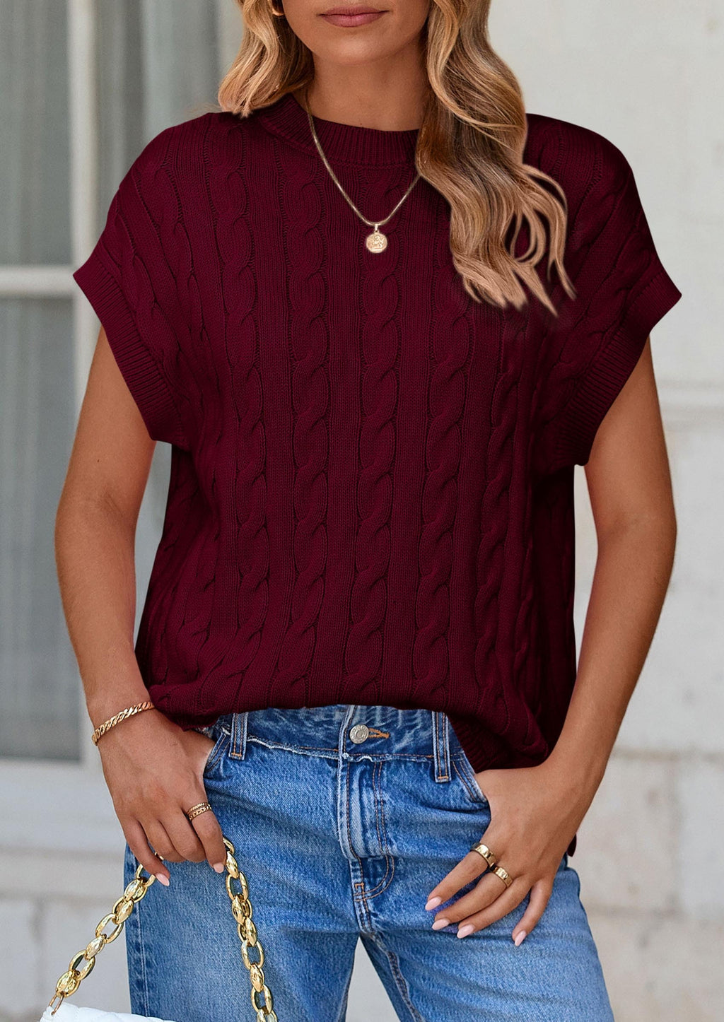 Women's Sweater Vest Summer Short Sleeve Tops Casual Crewneck Knit Oversized Pullover Trendy Spring Outfits