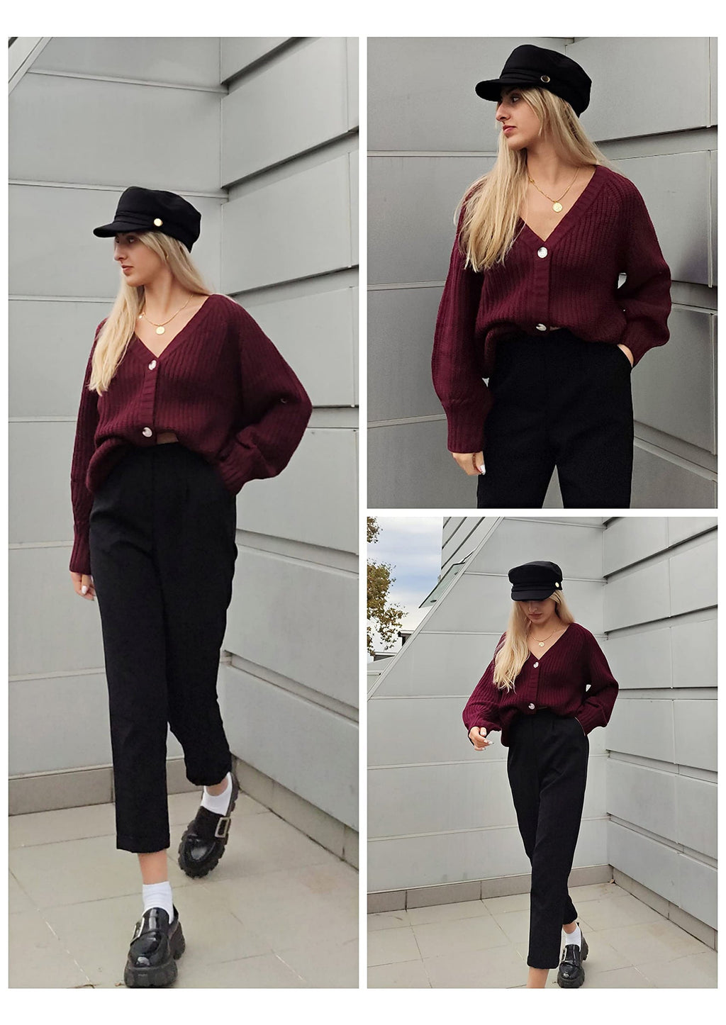 Women's Chunky Knit Open Front Sweater Long Sleeve Button Loose Short Cardigan Outerwear Coats