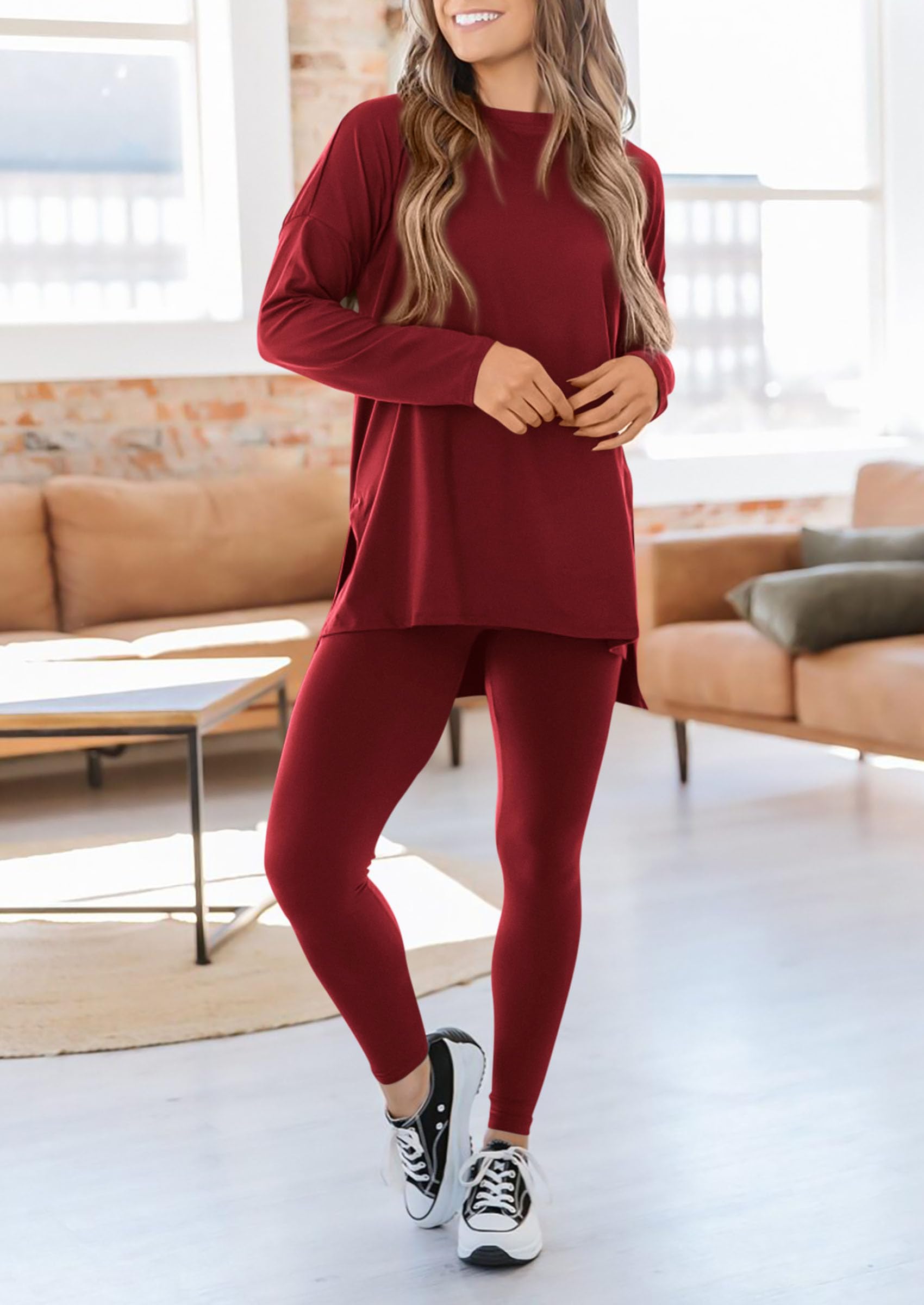 2 Piece Outfits Casual Long Sleeve Tunic Tops Legging Pants Lounge Sets Sweatsuits