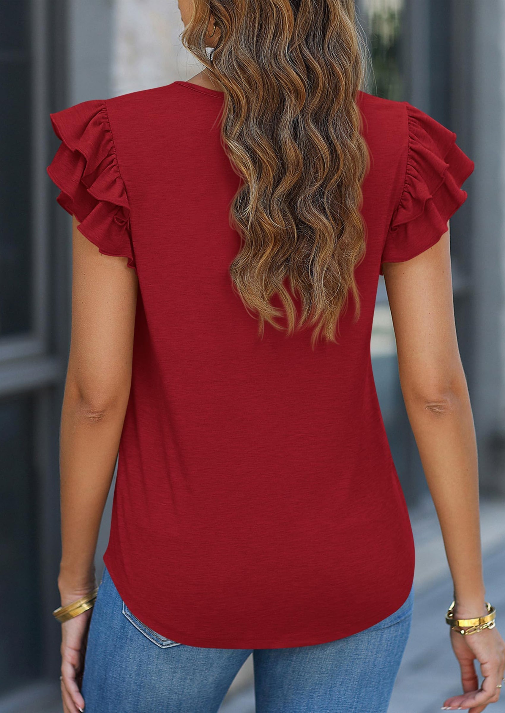 Summer Tops for Women Spring Trendy Fashion Clothes Casual Ruffle V Neck Short Sleeve Shirts Blouses