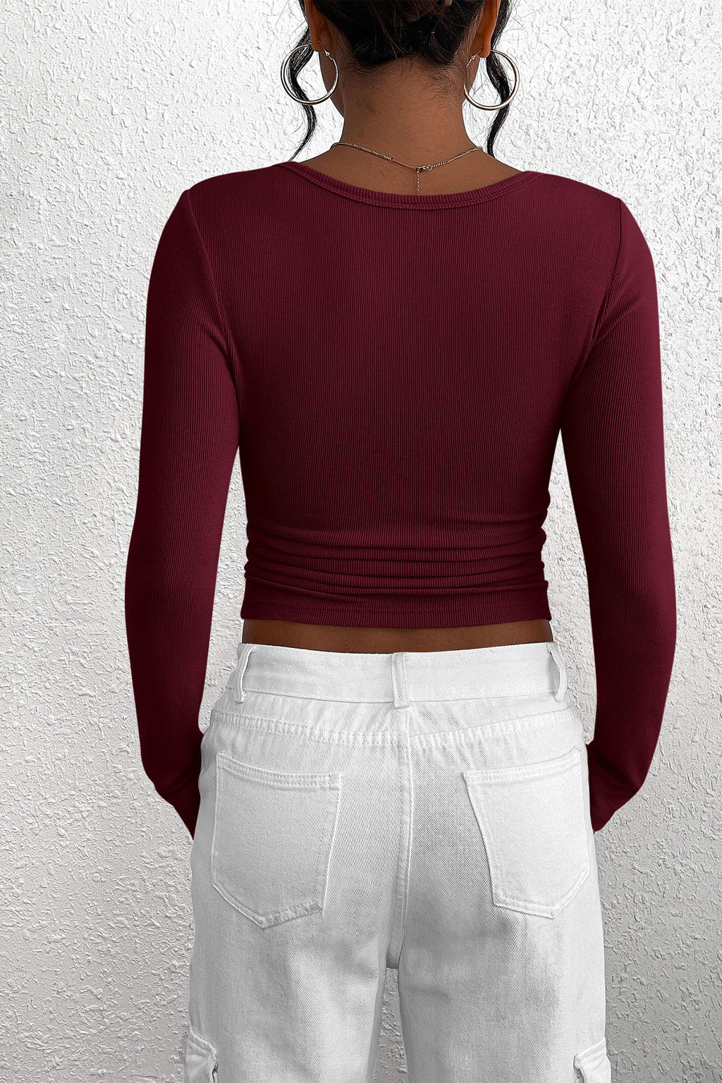 Women's Spring Fall Long Sleeve Henley T Shirts Button Ribbed Knit Slim Fit Casual Basic Tops Blouse