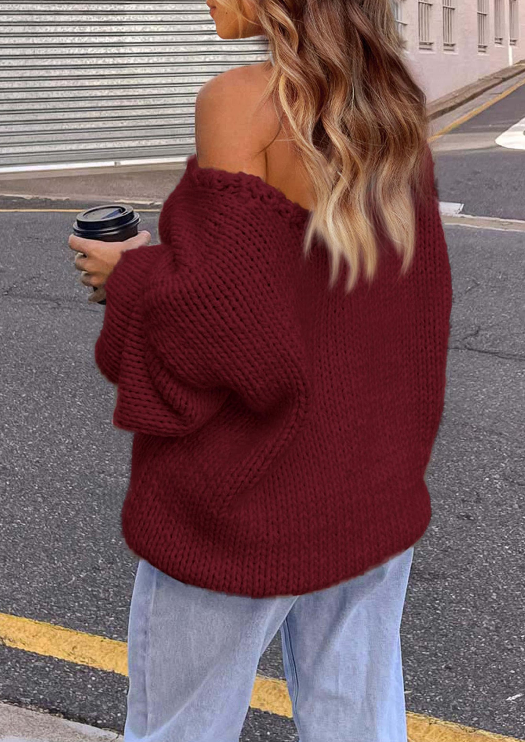 Women's Fall Oversized Sweaters Long Sleeve V Neck Dressy Casual Chunky Knit Loose Pullover Tops Winter Clothing