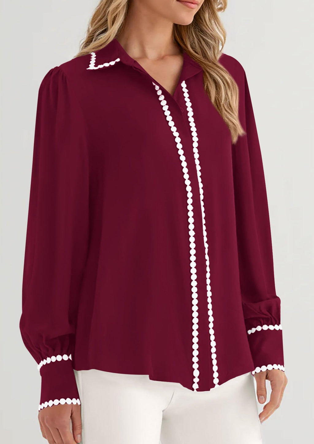 Womens Long Sleeve Button Down Shirts Trendy V Neck Loose Fit Fall Tops Collared Dressy Casual Blouses