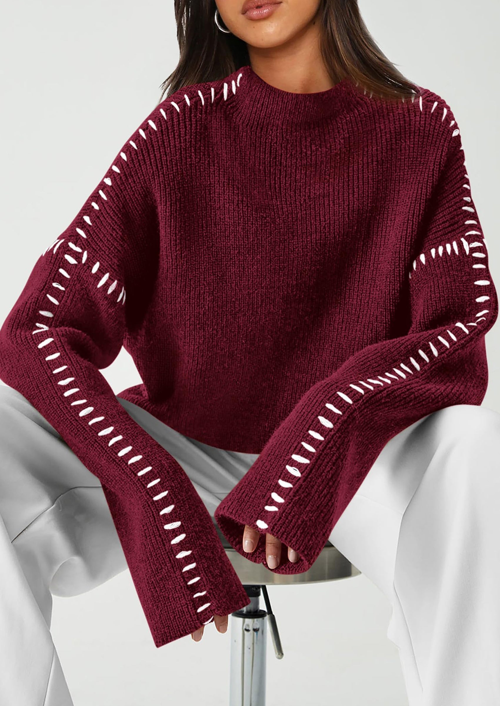 Women's Chunky Knit Sweaters Fall Long Sleeve Mock Neck Oversized Pullover Tops Winter Fashion Clothes