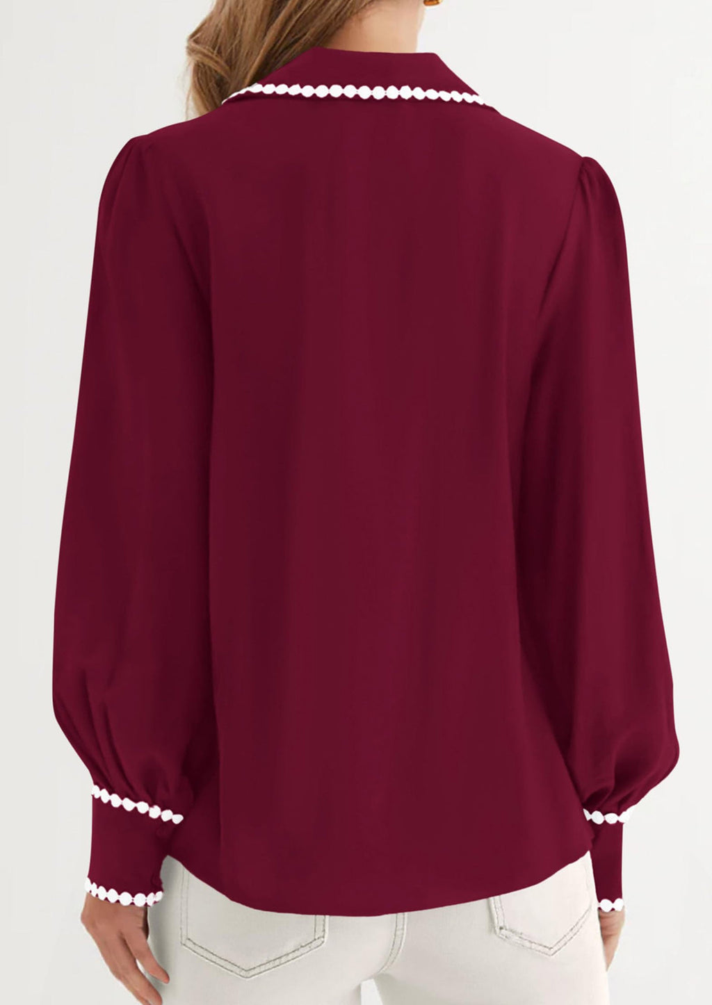 Womens Long Sleeve Button Down Shirts Trendy V Neck Loose Fit Fall Tops Collared Dressy Casual Blouses