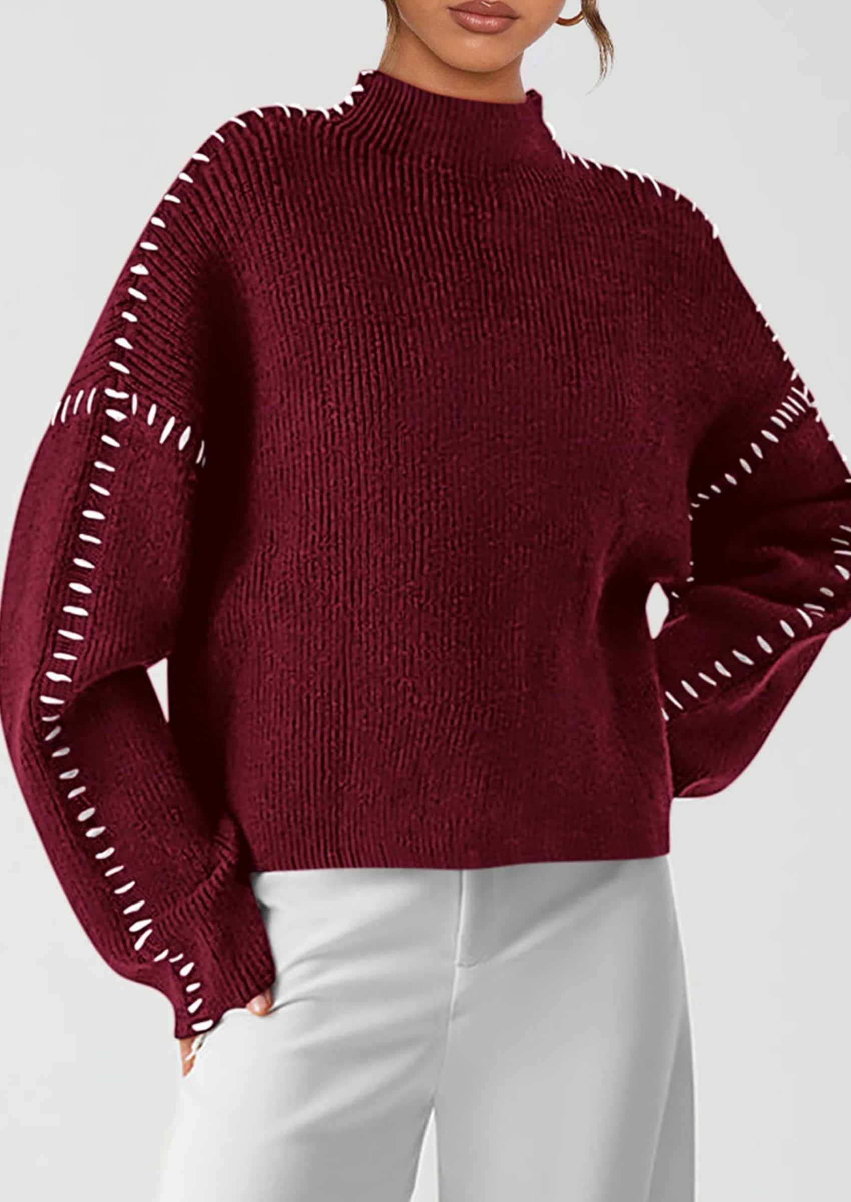 Women's Chunky Knit Sweaters Fall Long Sleeve Mock Neck Oversized Pullover Tops Winter Fashion Clothes