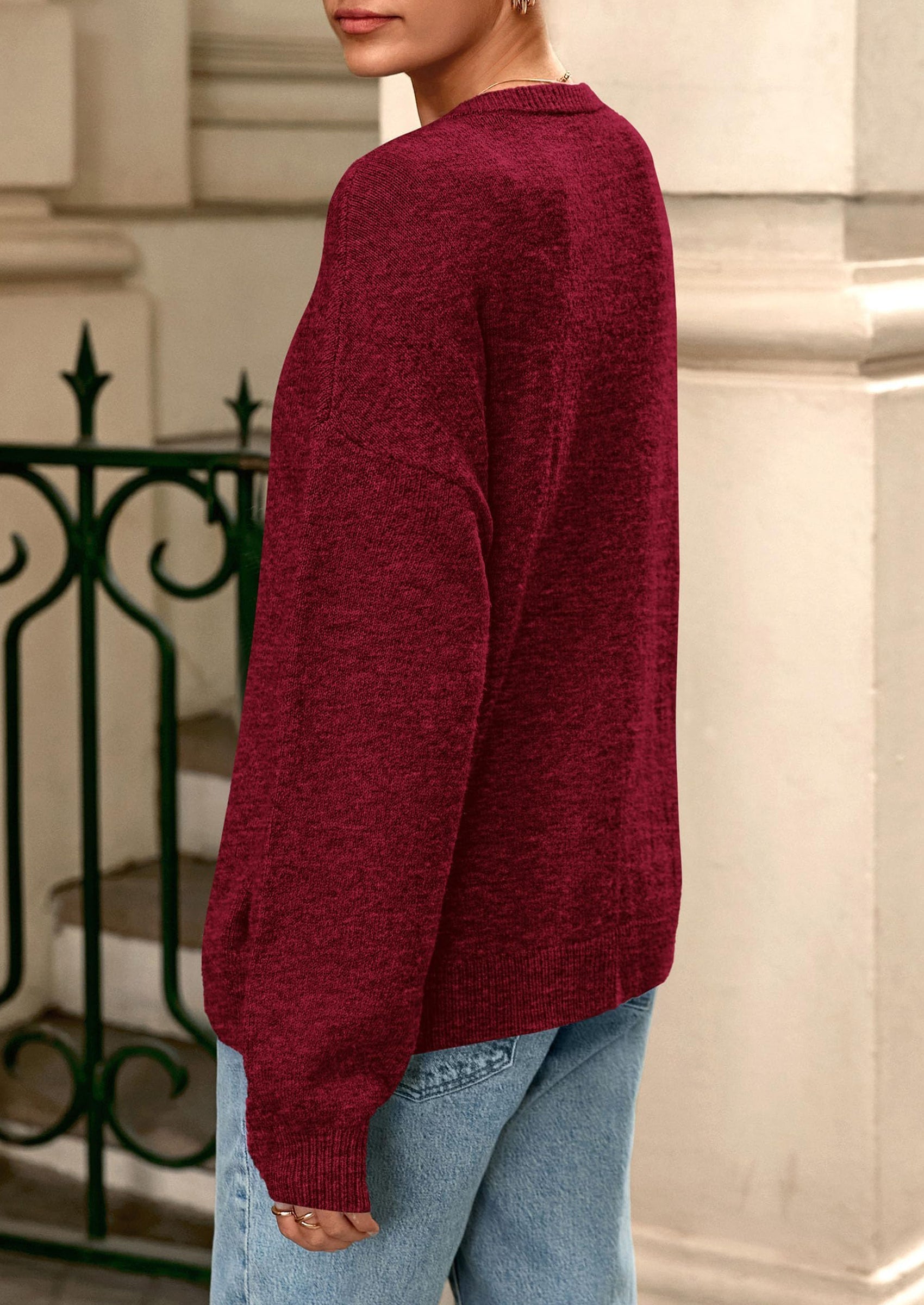 Fall Long Sleeve Cardigans for Women Trendy Open Front Winter Button Down Crewneck Soft Knit Sweater Jacket