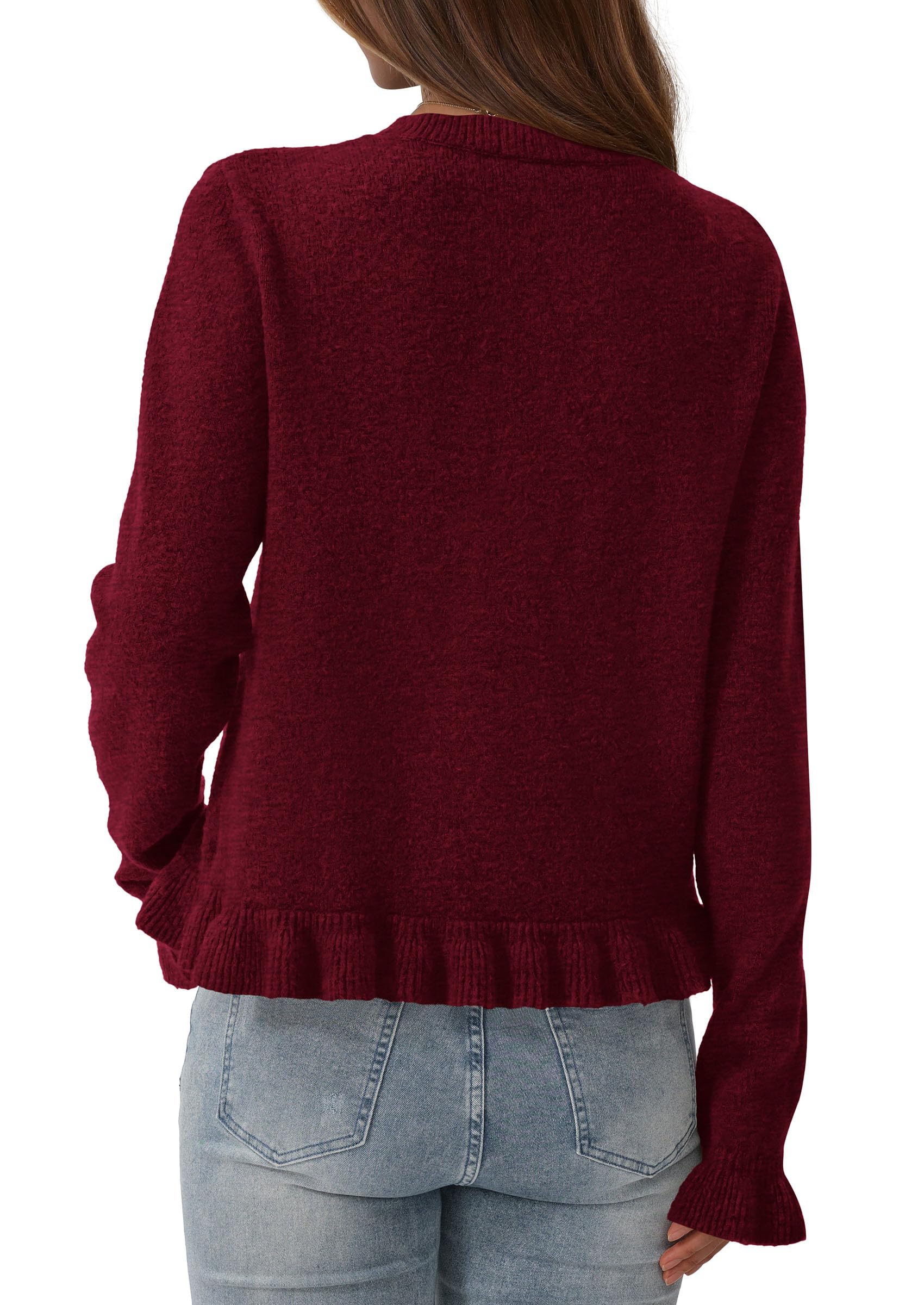 Womens Fall Button Down Cardigans Chunky Knit Ruffle Open Front Cropped Cardigan Sweaters Soft Long Sleeve Tops