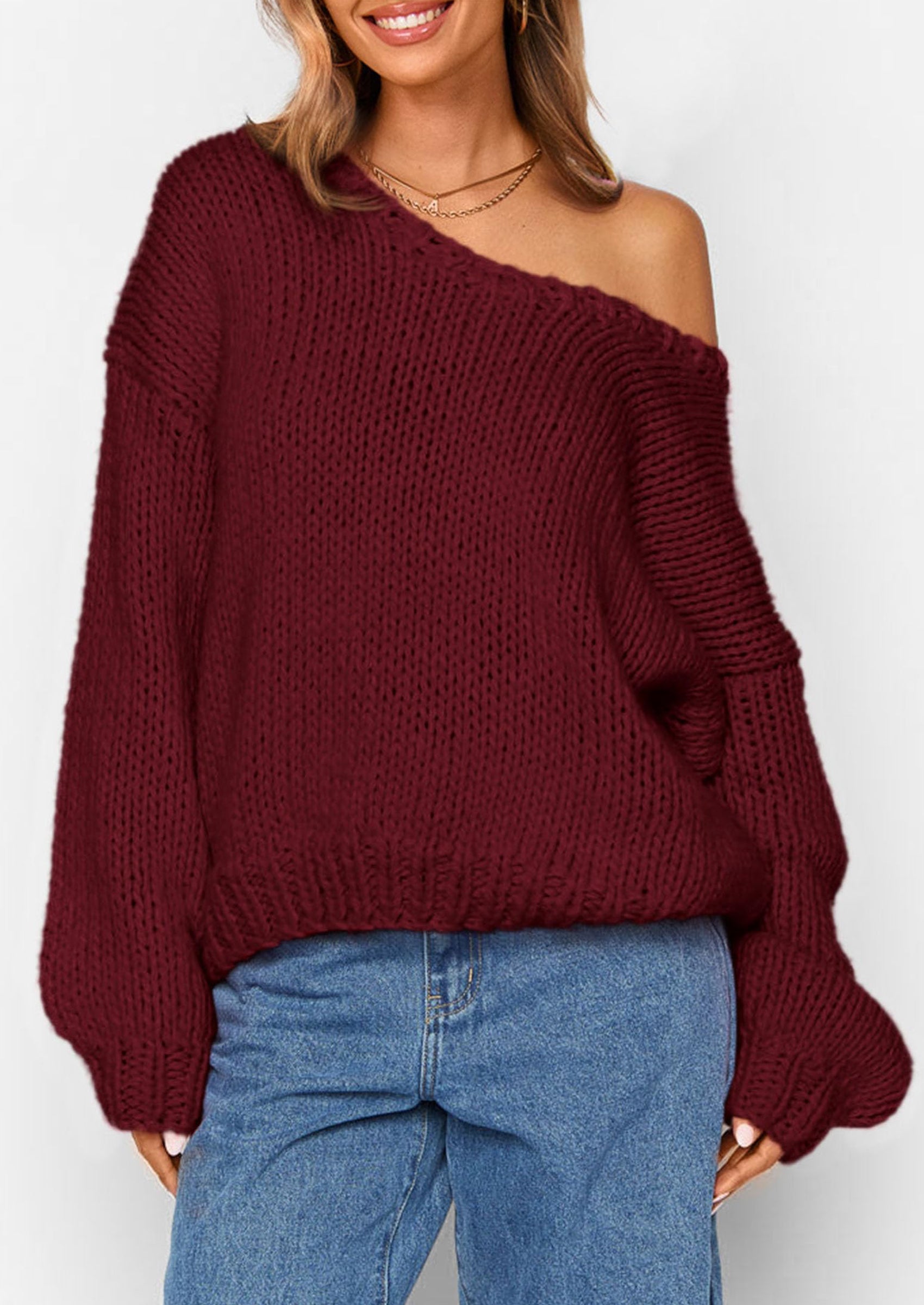 Women's Fall Oversized Sweaters Long Sleeve V Neck Dressy Casual Chunky Knit Loose Pullover Tops Winter Clothing