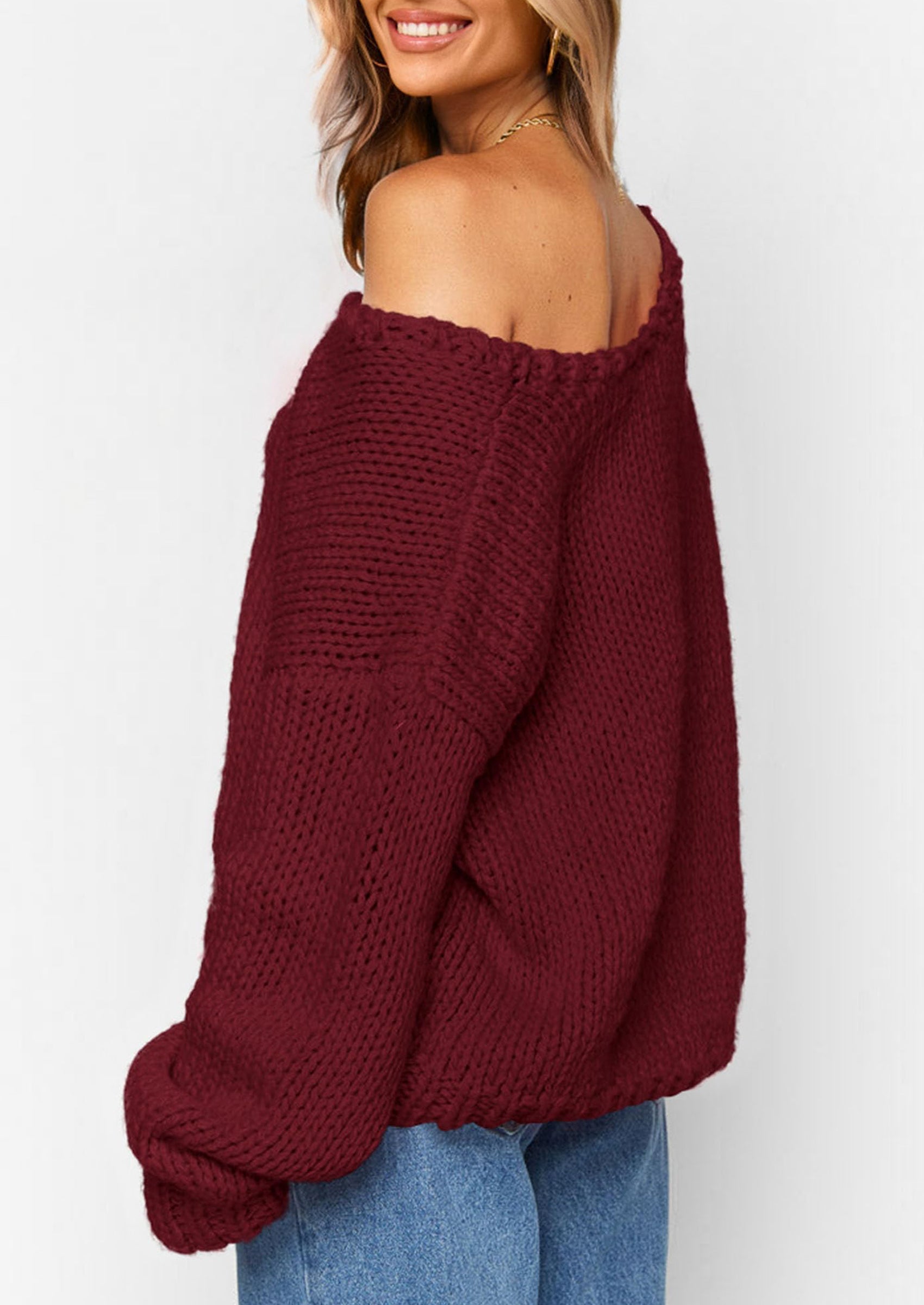 Women's Fall Oversized Sweaters Long Sleeve V Neck Dressy Casual Chunky Knit Loose Pullover Tops Winter Clothing